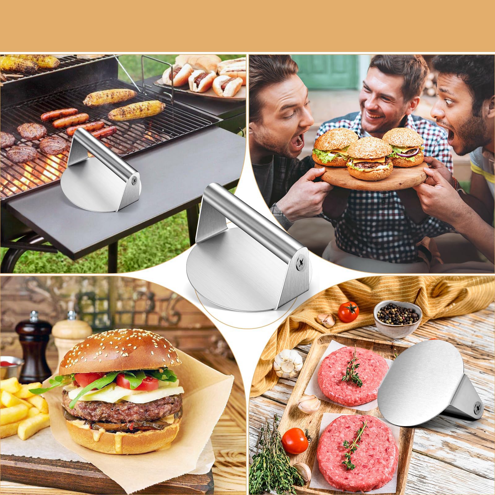Set Smash Burger Acciaio Inox - Pressa E 2 Spatole Per Barbecue
