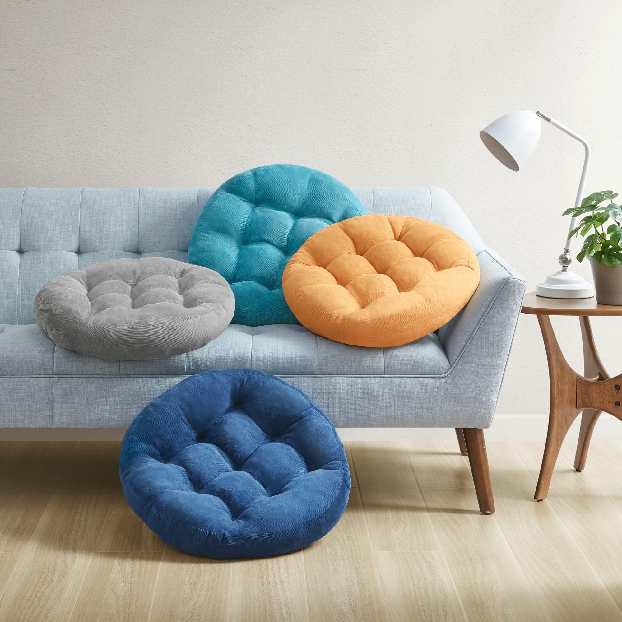 Degrees of Comfort Meditation Floor Pillow Set 2, Round Large Pillows Seating for Adults, Tufted Corduroy Floor Cushion for Tatami Living Room, Grey, 22 Inch