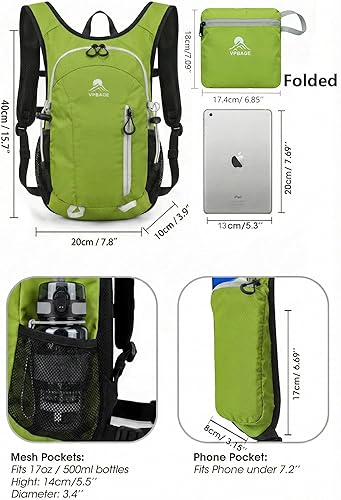 Miniatura 5 de Mochila de senderismo pequeña con soporte frontal para teléfono, mochila plegable con correa de pecho y cintura, Amarillo paja, Pequeño, Mochilas