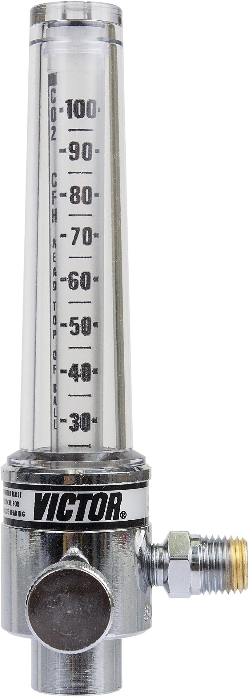 Victor Technologies 1000-0264 FM-200 Heavy Duty Flow Meter Cylinder Carbon Dioxide Regulator w/Single Gas Calibration, 30-100 SCFH Flow Range, 1/4" NPT M Inlet Connection