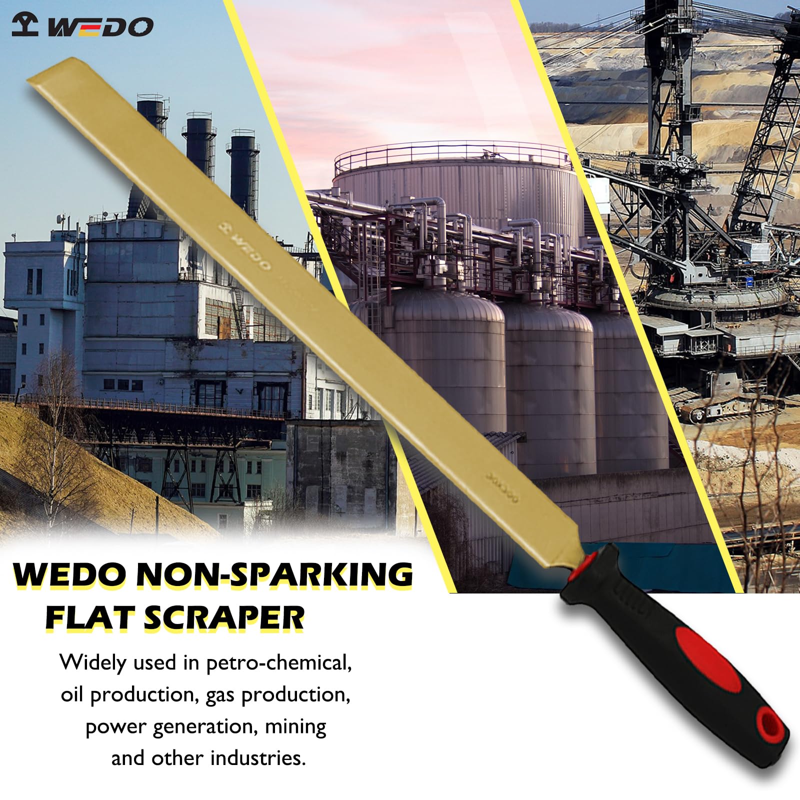 WEDO Raschietto piatto senza scintille con lama dritta e manico confortevole, strumento di sicurezza senza scintille, bronzo in alluminio, BAM e FM, lunghezza 12", 300 * 30 * 430mm