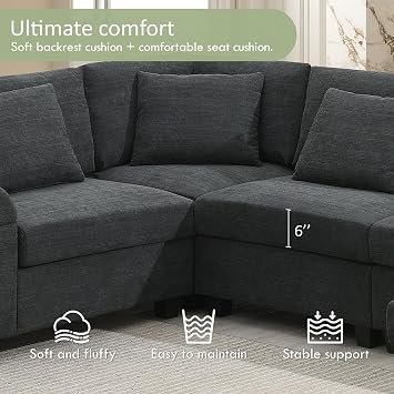 128 U Shaped Sectional Sofa,6 Seat Modular Sectional Sofa Chenille Couch | Hidden Armrest Storage and Cup Holders,USB Charging Ports,Wide Seat Sofa for Living Room,Apartment Cup Holders
