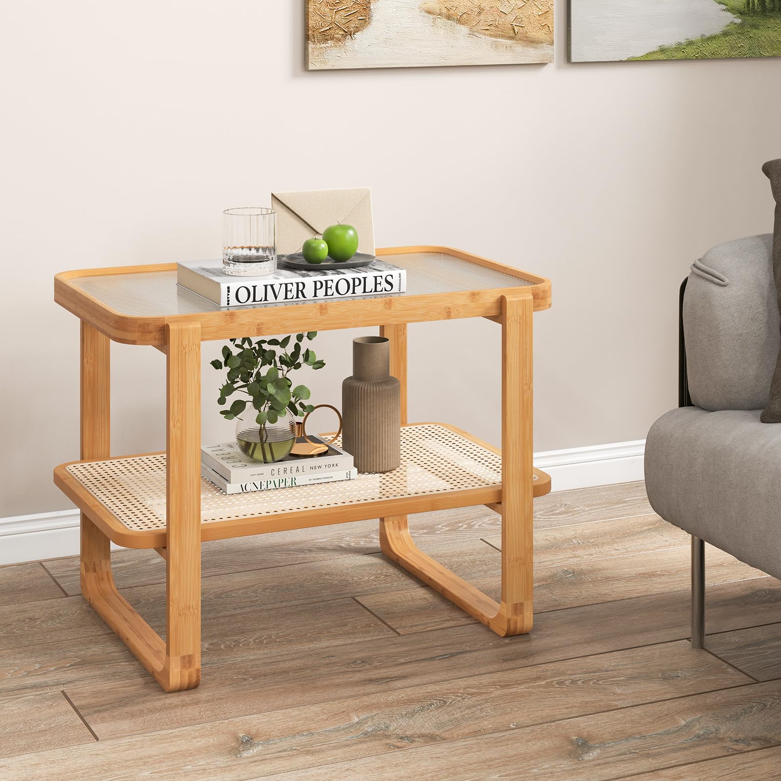 Amazon.com: Giantex Rattan Side Table, Boho End Table with Glass