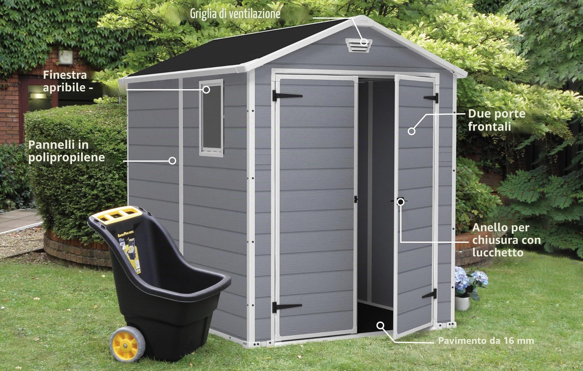 Keter Casetta da Giardino, Manor 6x8, Grigia, 185,8 x 236,8 x 227H cm