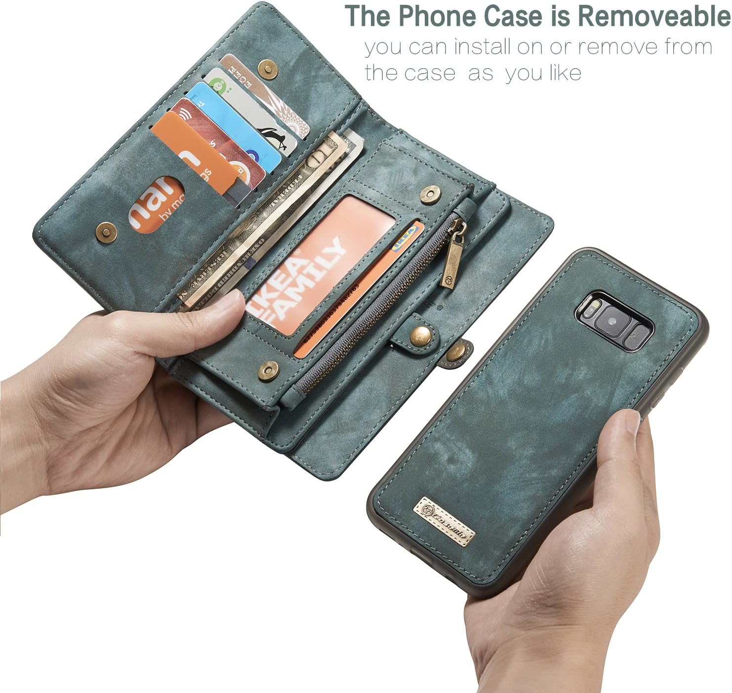 Samsung Galaxy S8 Plus Leather Wallet Phone Case Magnetic Detachable Case with Card Slots Cash Compartment Blue