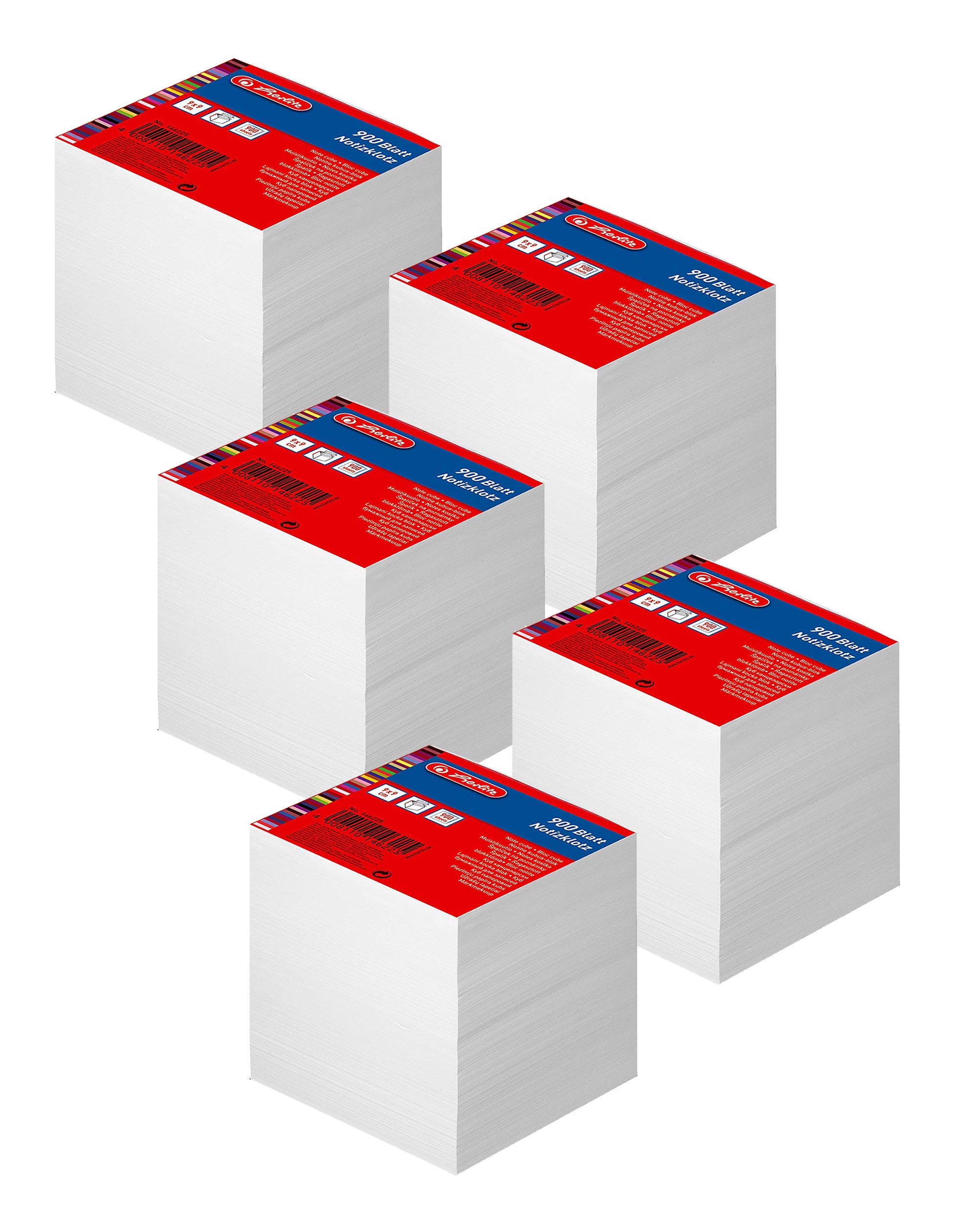 Herlitz Notizklotz 900 Blatt Blanko Geleimt mit Deckblatt 9 x 9 cm (5 Notizklötze)