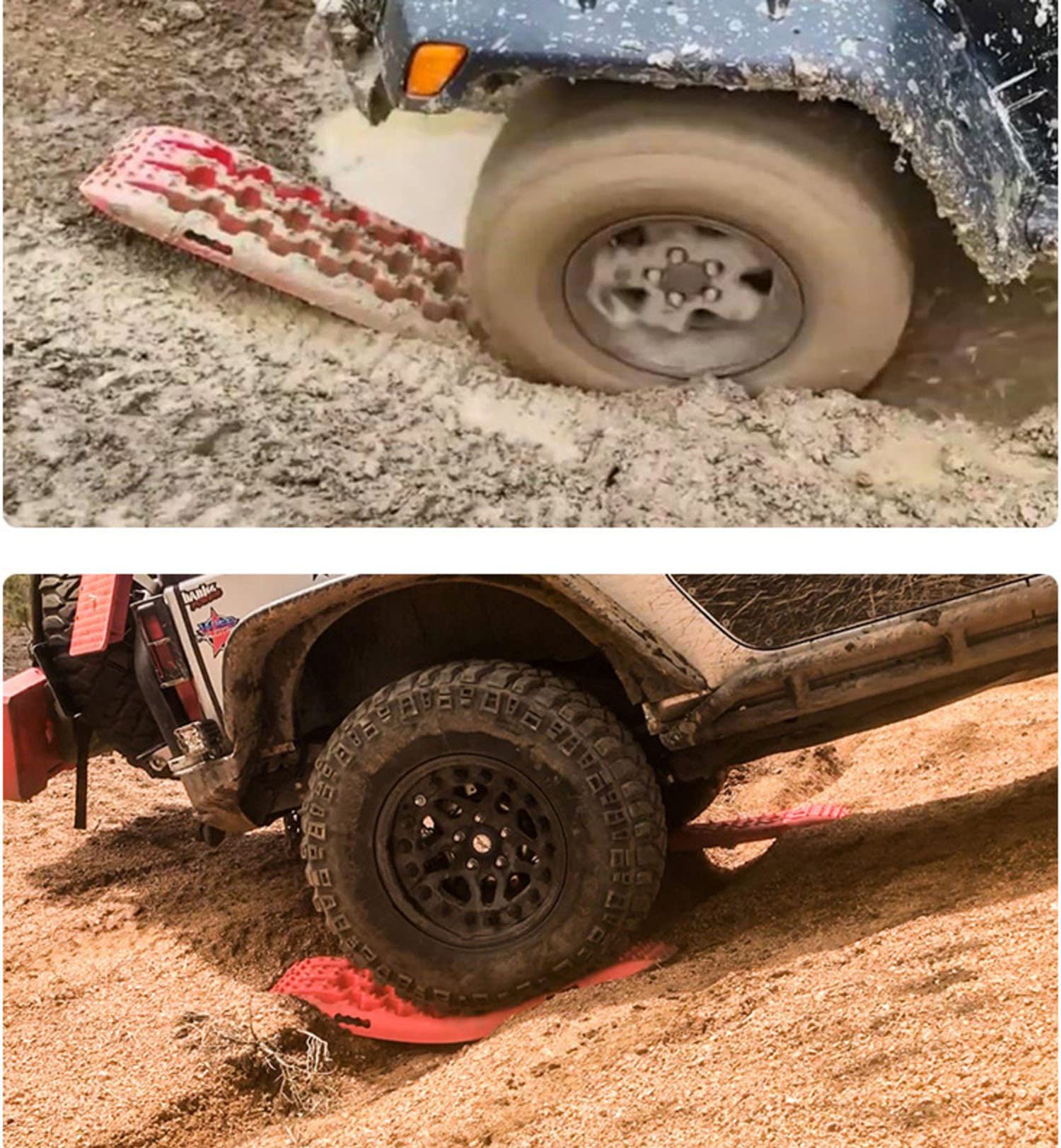 Gąsienice desek trakcyjnych, drabinka do opon do błota, piasku, drabiny śnieżnej do pojazdów 4X4 - narzędzie do maty trakcyjnej do opon (zestaw 2 szt.), czerwone (czerwone)