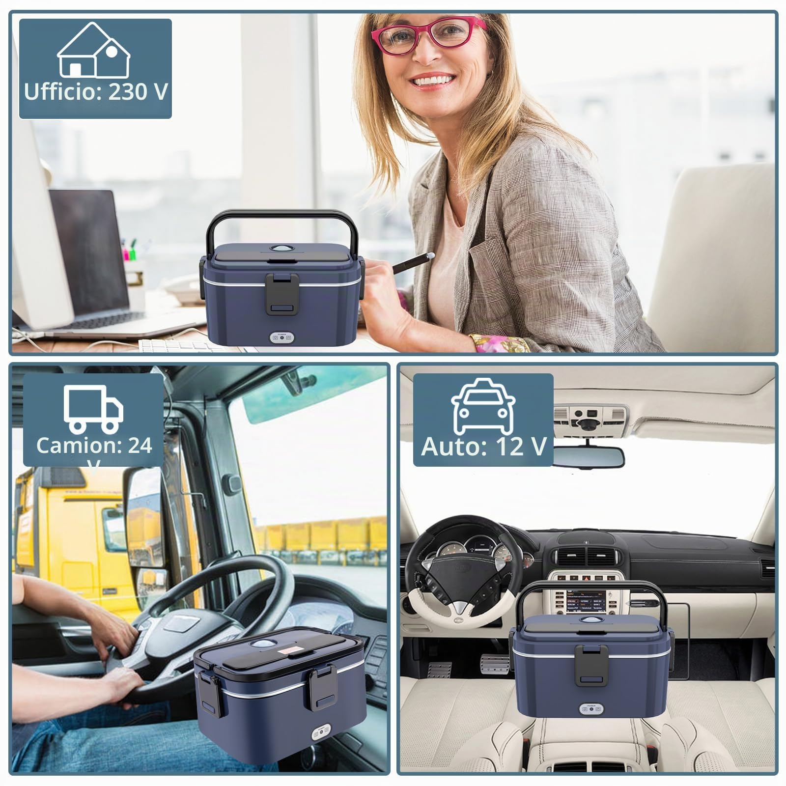 Scaldavivande Elettrico Portatile 80W Camion/Auto Lunch Box 12/24/230V Elettrico Portavivande1.8l Contenitore Porta Pranzo Per Ufficio Viaggiare Grigio Borse(1.8L-blu)