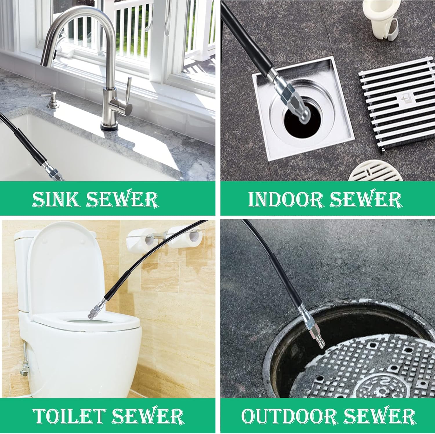 Sewer Jetter Kit for Pressure Washer,Sewer Jetter Nozzles Kit,Drain Cleaning Hose,Pearl Corsage Pin 5800PSI,Rotating and Button Nose Sewer Jetting Nozzle,1/4 Inch NPT (150FT/45M)