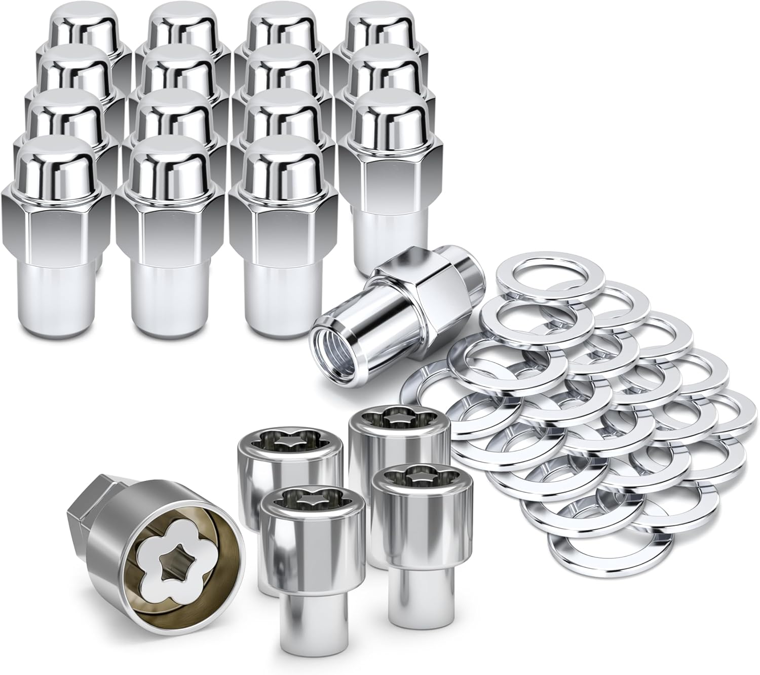 White Knight 778204 Chrome 1/2"-20 Cragar Standard Mag Style Wheel Installation Kit, 16 Lugs with Washers and Lock Set (Random Lock Pattern)