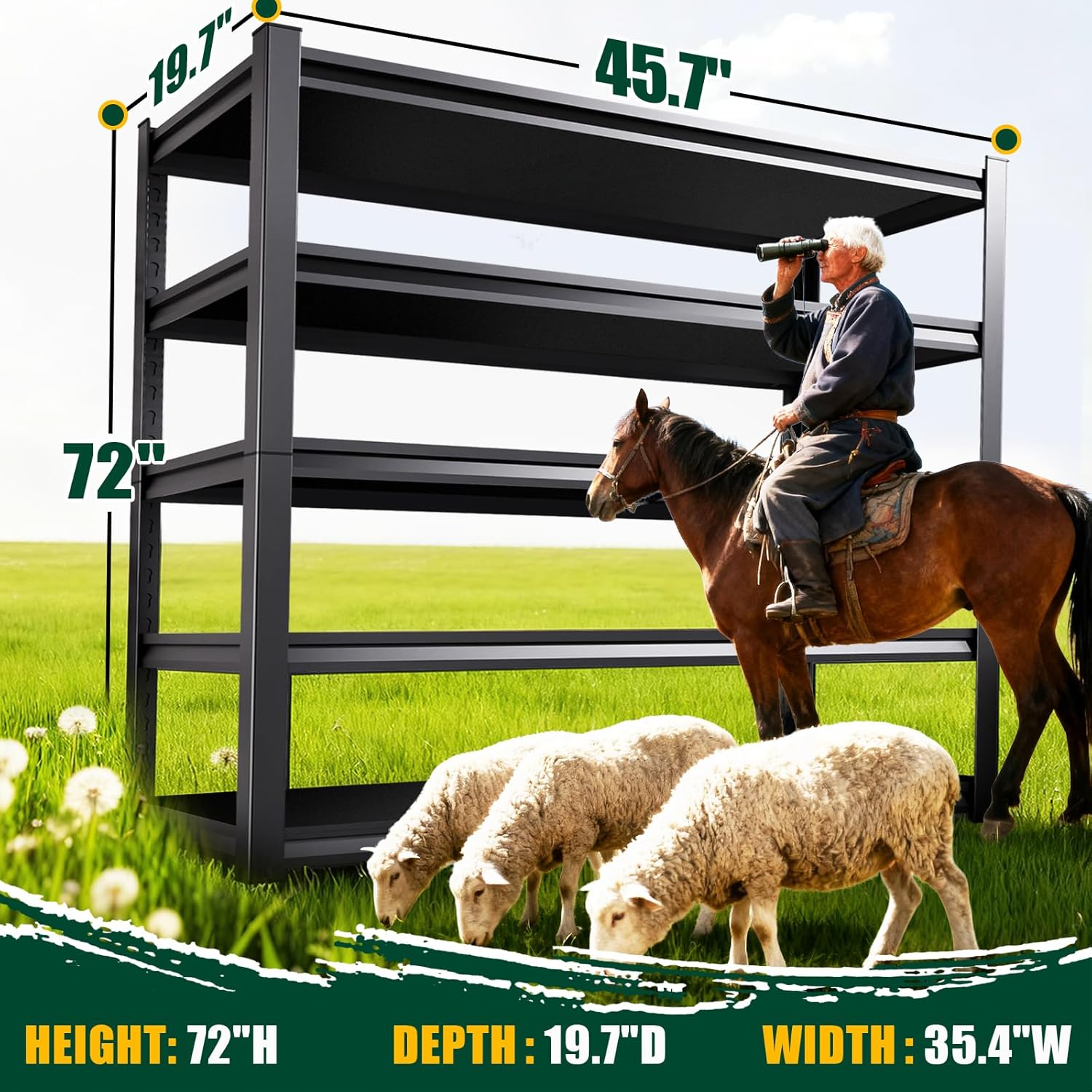 Garage Shelving,3000 LBS 5-Tier Heavy Duty Shelving,Adjustable and Easy Assemble Storage Shelves for Garages,Basements,Storage Rooms,Offices,Etc,72" H*45.7" W*19.7" D,Black
