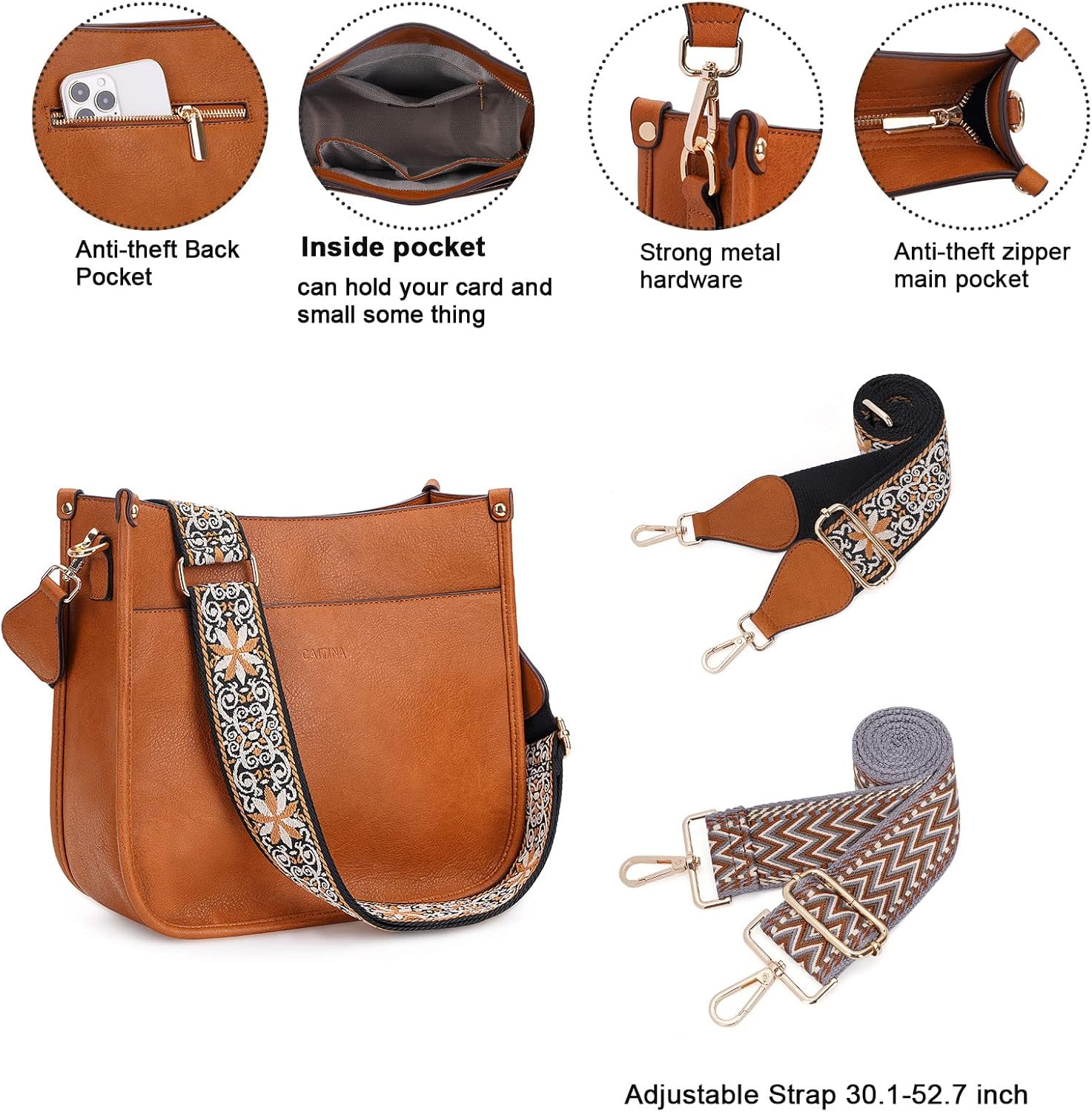 Crossbody Bag Women Vegan Leather Hobo Handbag Trendy Crossbody Shoulder Bag Purses For Women with 2 Adjustable Strap - Image 6