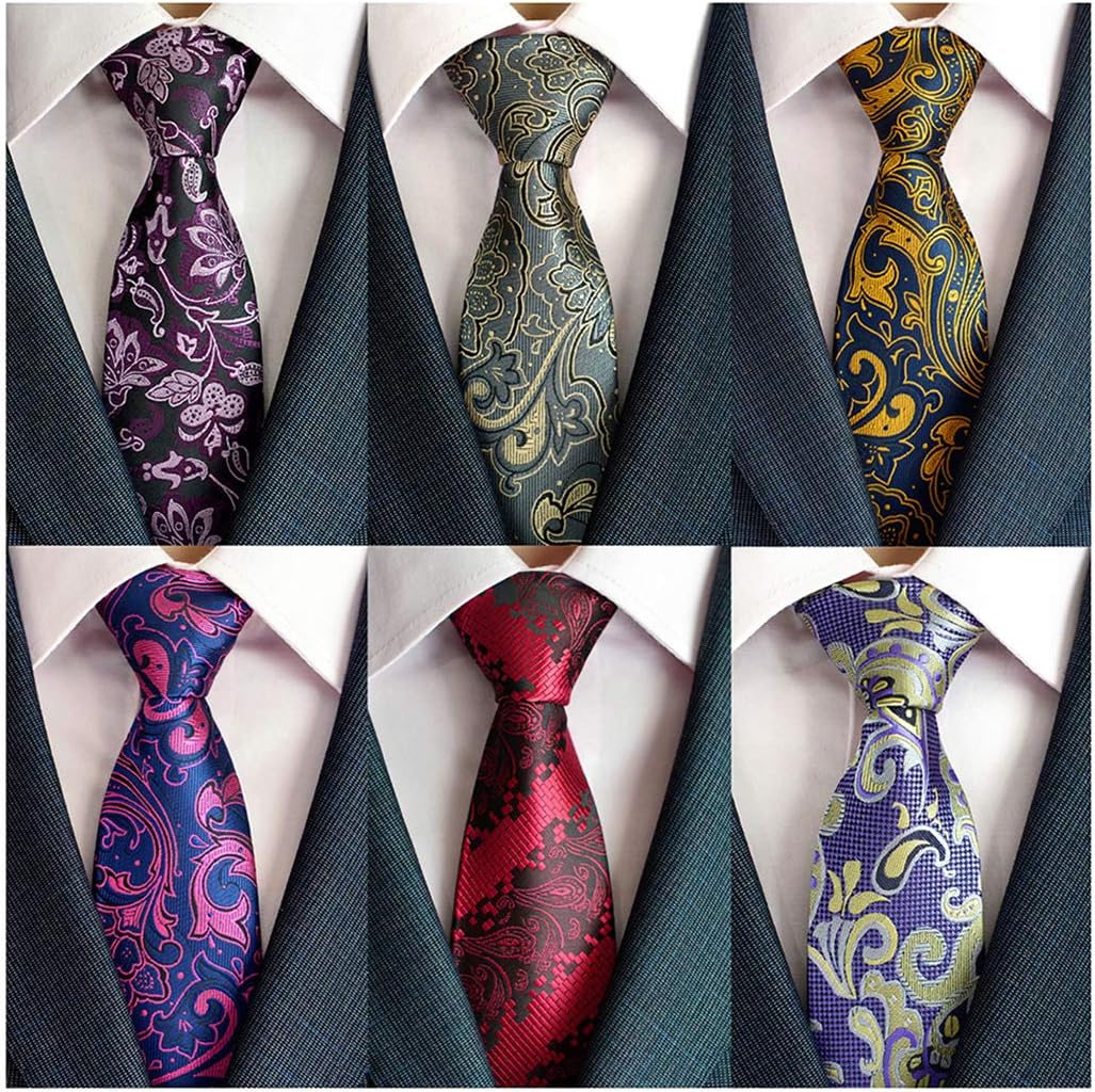 Adulove Men's Necktie Classic Silk Tie Woven Jacquard Neck Ties 6 PCS