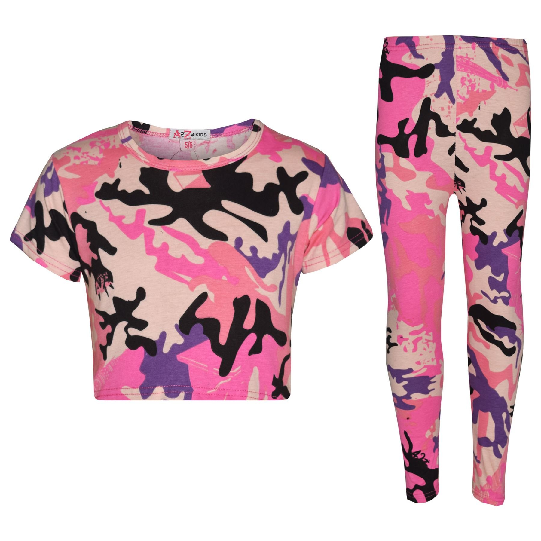 A2Z 4 Kids Girls - A2Z Camo Crop & Legging Baby Pink 9-10
