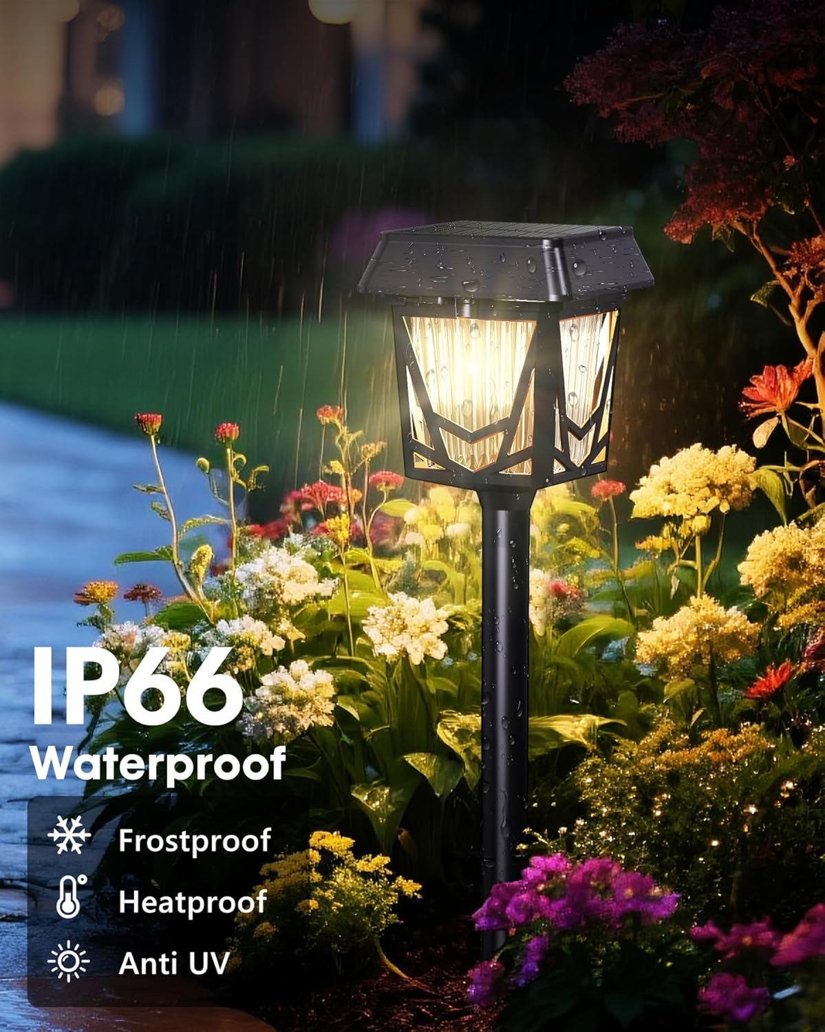 Solar Pathway Lights, Outdoor Lights Waterproof 6 Pack, Large Solar Panel, Type-C Fast Charge, 36H Long Lasting, Auto On/OFF, Dimmer & Breathing, Outdoor Lamp for Path/Patio/Backyard/Garden Decoration