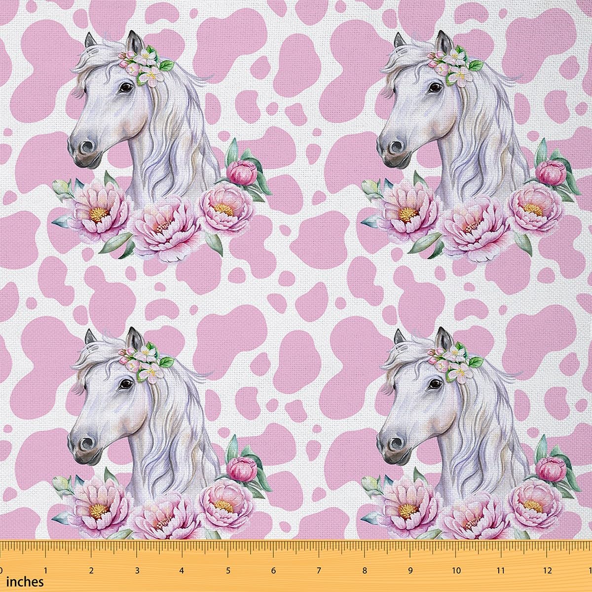 Horse Fabric by The Yard Botanical Flower Floral Upholstery Fabric for Chairs Pink Garden Leopard Print Waterproof Outdoor Fabric 5 Yards (L460*W150cm) — image 1