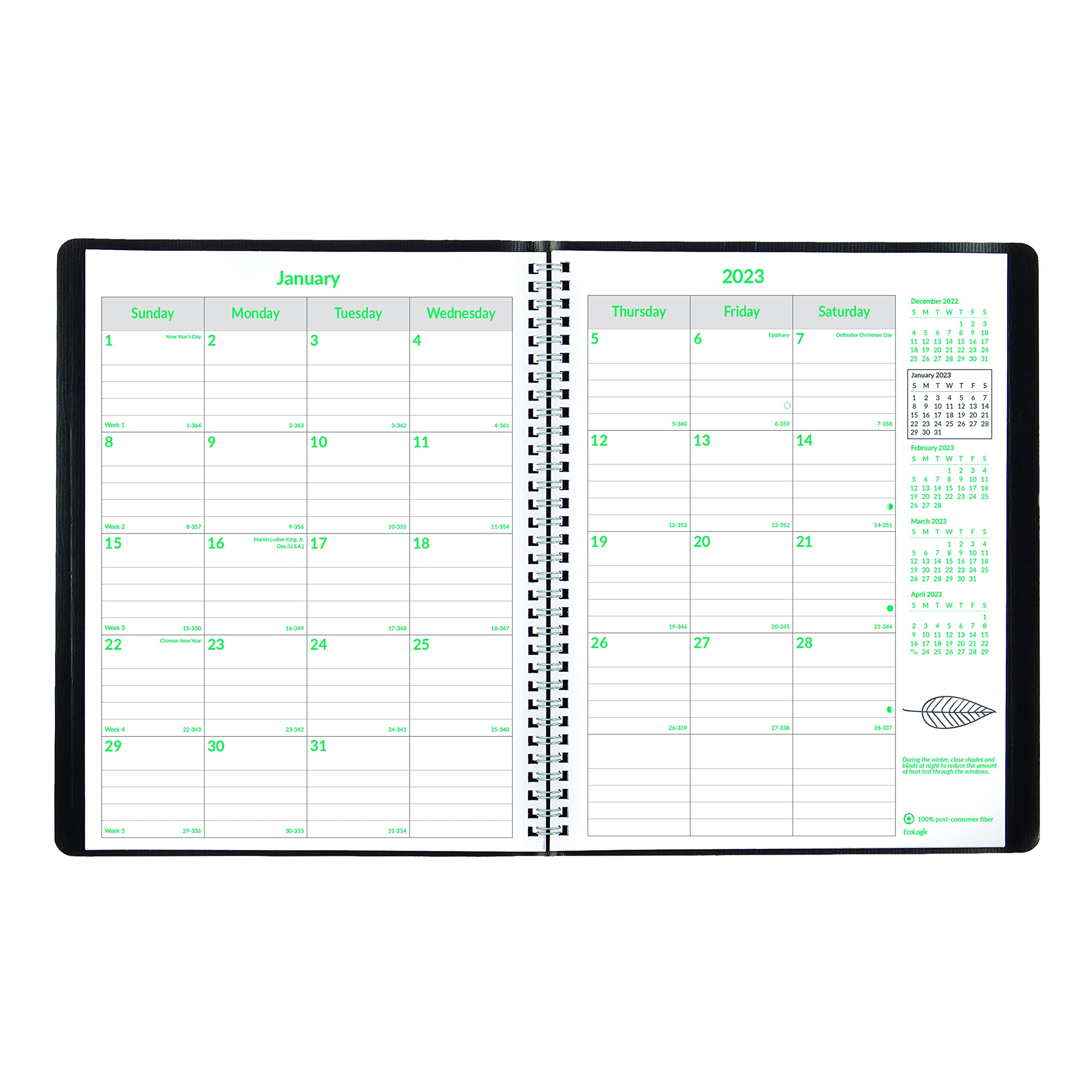 Brownline 2024 EcoLogix Monthly Planner - 14 Months (Dec 2023-Jan 2025), Recycled, 11x8.5", Black