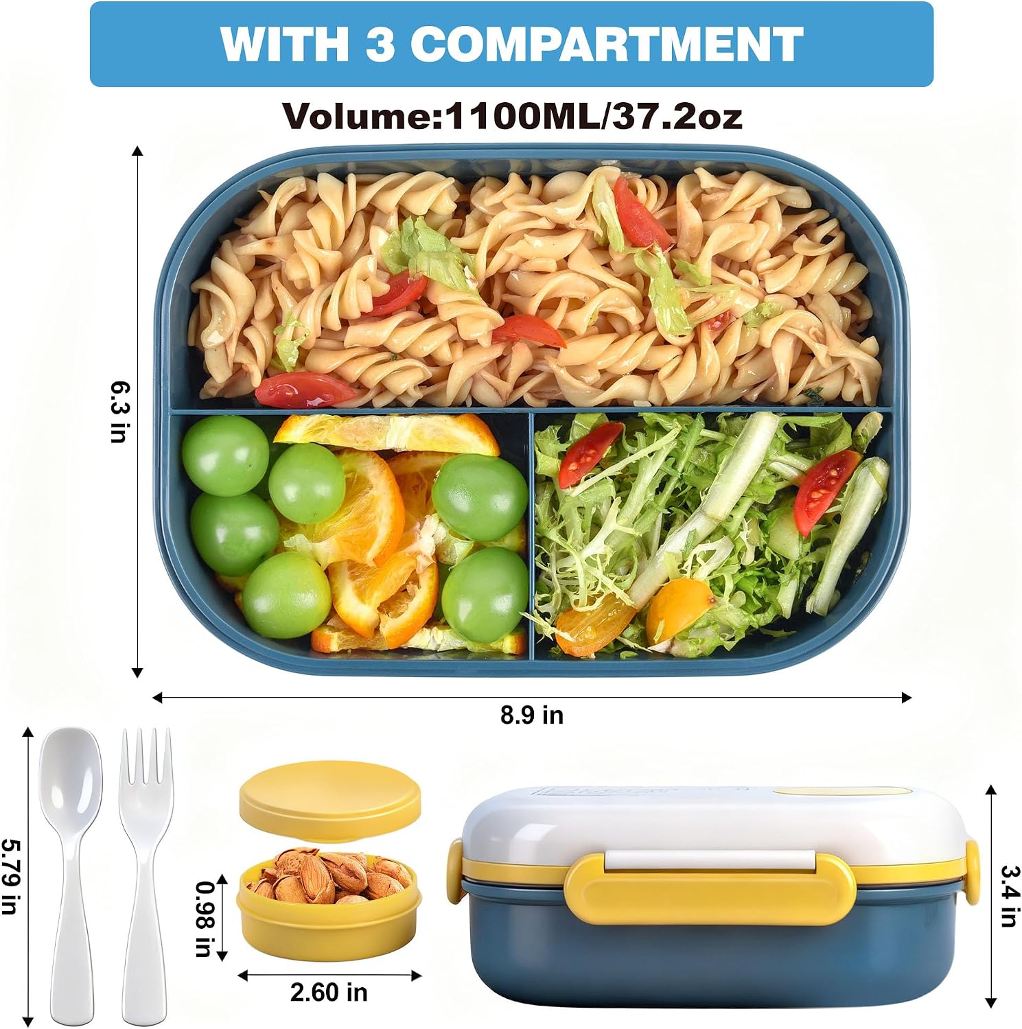 Bento Box with Lunch Bag for Kids & Adults, 4.6 Cups BPA-Free Yellow image 2
