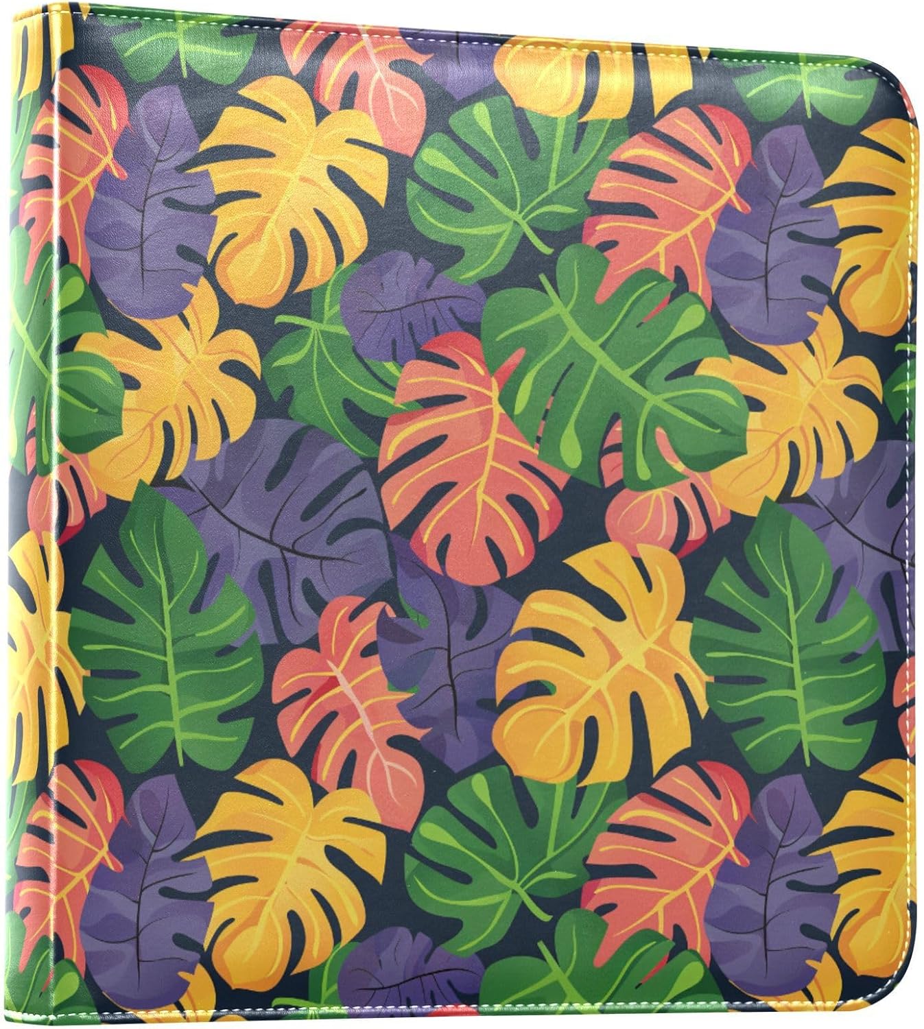 JIPONI Colorful Monstera Leaf Large Photo Album, DIY Leather Cover Scrapbook Albums for 4x6 5x7 6x8 Pictures, Self Adhesive Memory Book for Wedding, Baby, Family