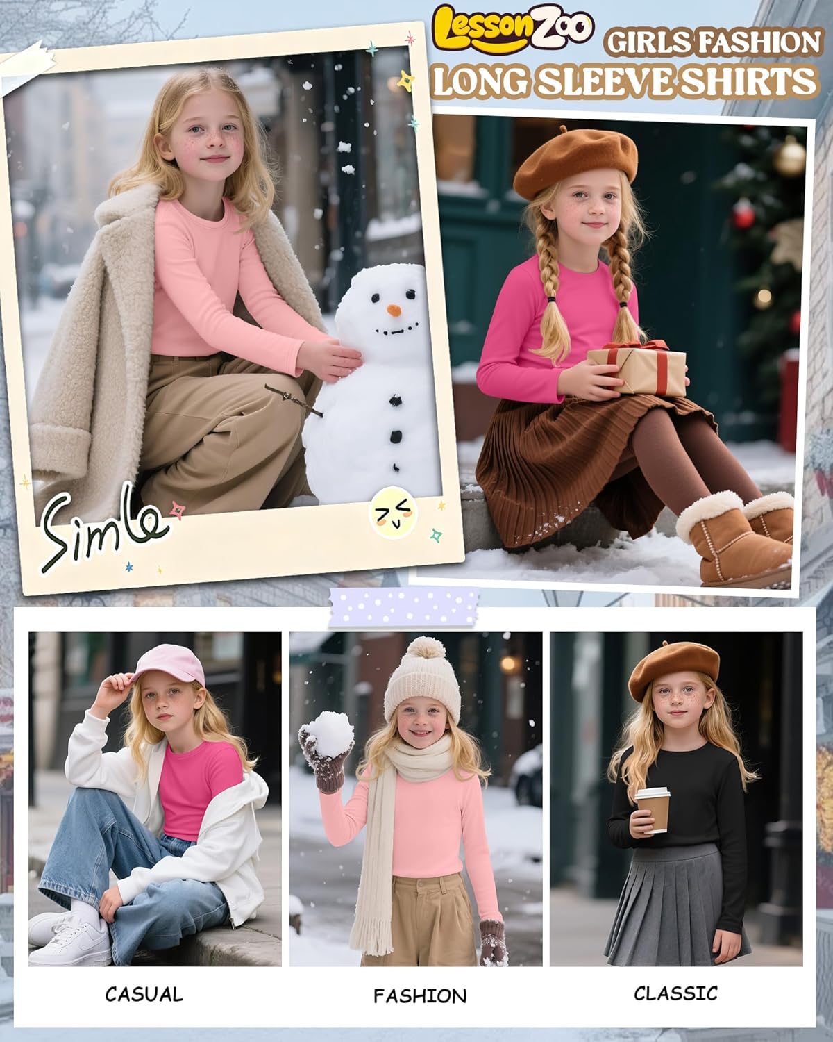 4 Pack Girls Long Sleeve Shirts Kids Thermal Basic Tops Fleece Lined Crewneck Trendy Fall Layering Tees 5-14 Years - Image 5