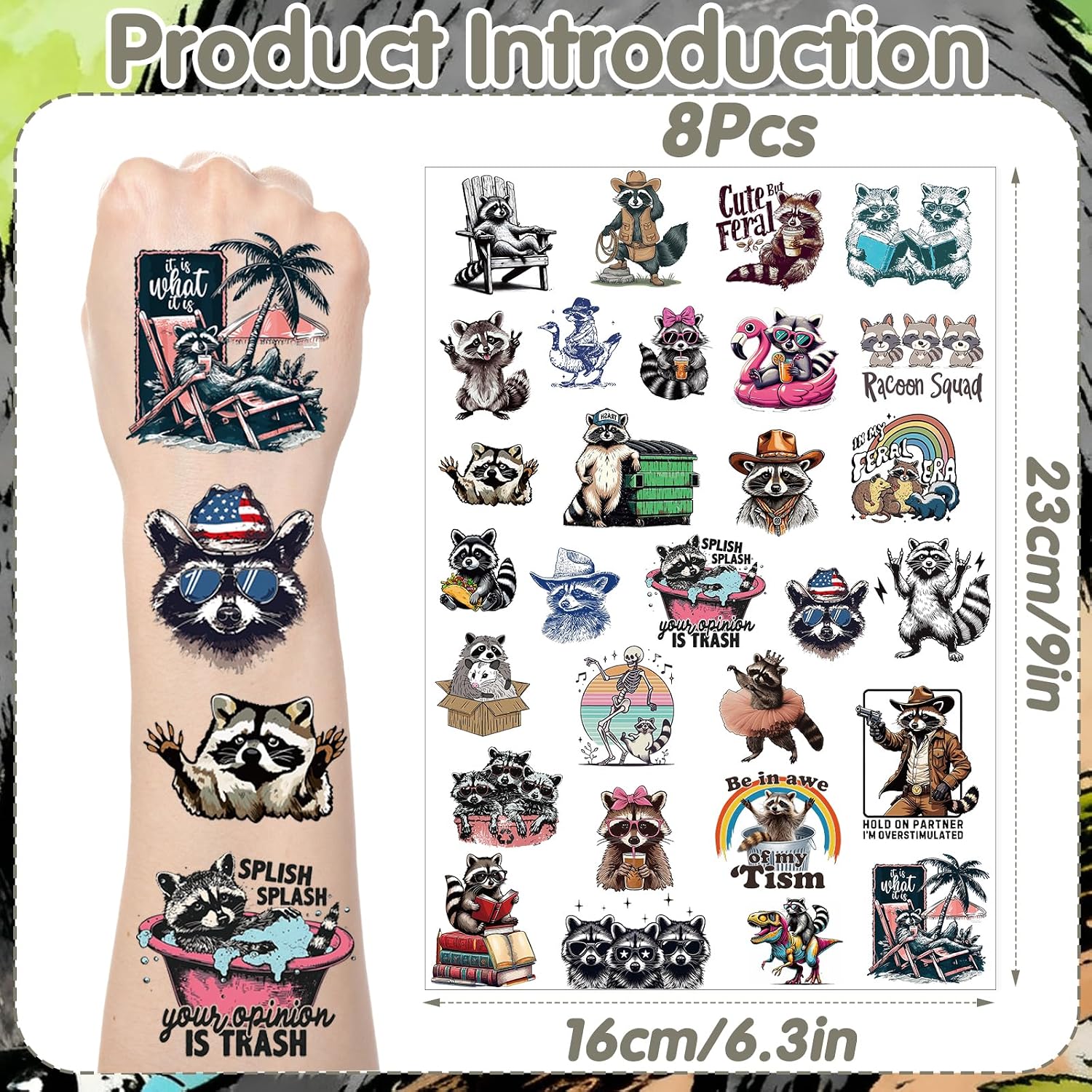 Funny Raccoon Temporary Tattoos - 200+ Raccoon Birthday Party Decorations Favors Supplies, Funny Animals Themed Tattoo Stickers Gifts for Adults Party Decor Prizes Rewards image 2