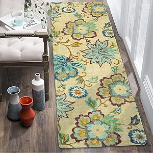 Lahome Floral Runners for Hallways - 2x6 Kitchen Runner Rugs Non Skid Washable Non-Slip Laundry Room Rug Throw Low-Plie Entryway Rug Beige Paisley Print Carpet Runner for Bedroom Bathroom Li