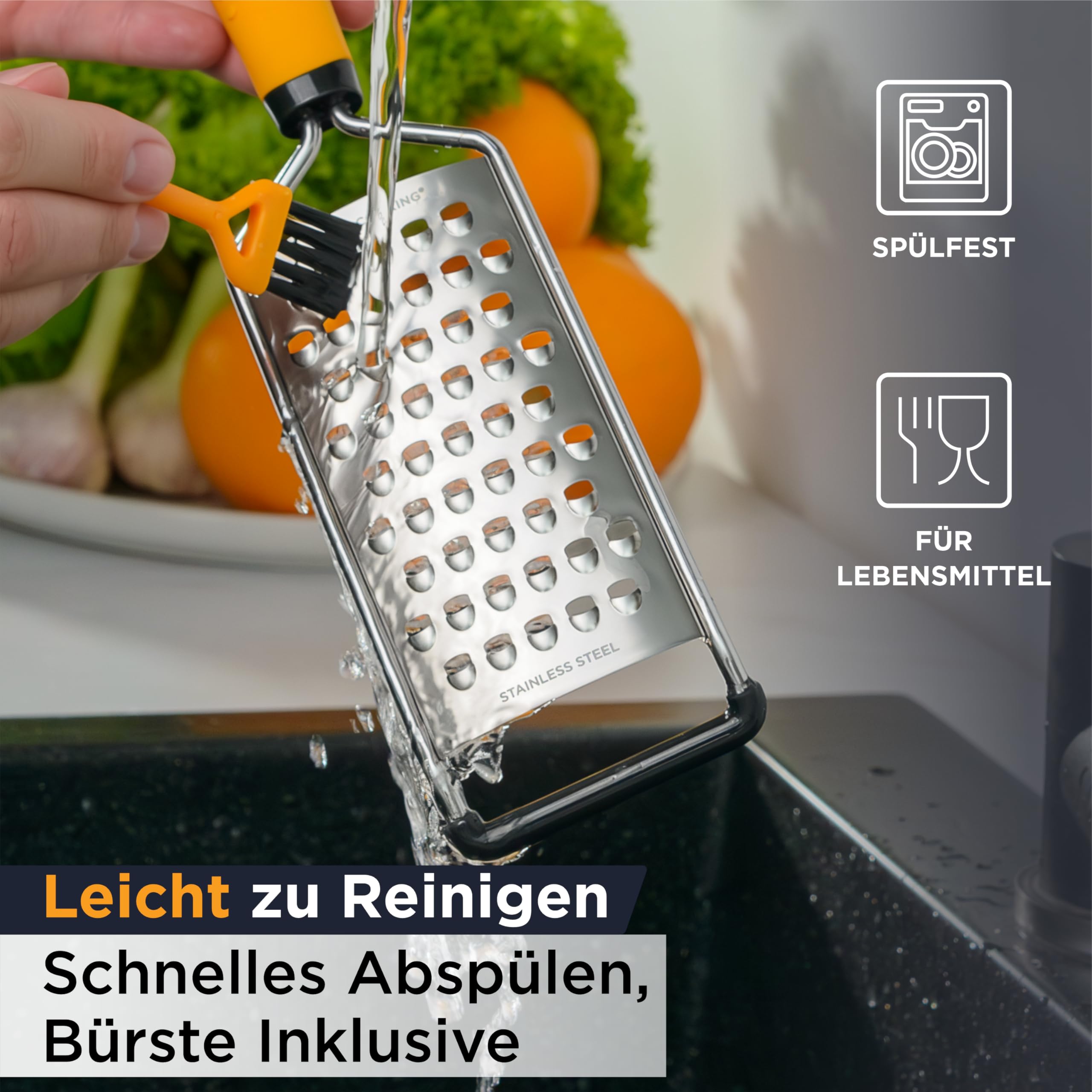 Deiss Pro grobe Reibe und Hand-Käsereibe – scharfe Edelstahlklingen, rutschfester Griff, kleine Käsereibe für Küche, Aktenvernichter, spülmaschinenfest