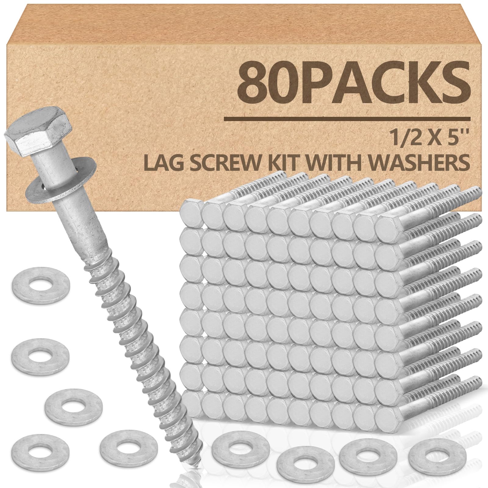 Galvanized Lag Screws - 40 Pack 1/2'' x 4'' -8