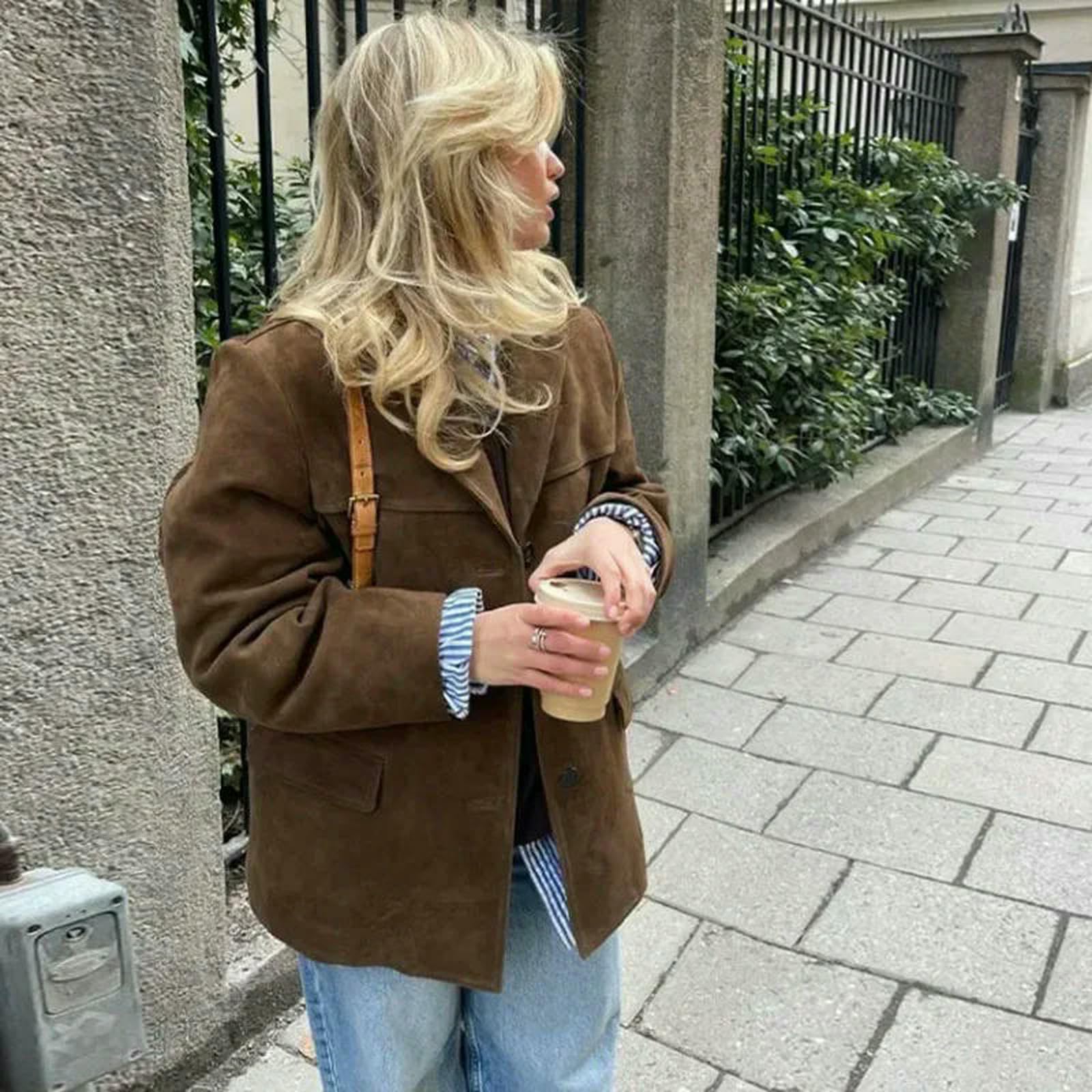 Abbigliamento Donna Donne in Pelle Scamosciata Giacca di Pelle in Pelle Autunnale A Petto Singolo Petto Sciolto Cappotto di Strada da Donna Esterni-Marrone-m