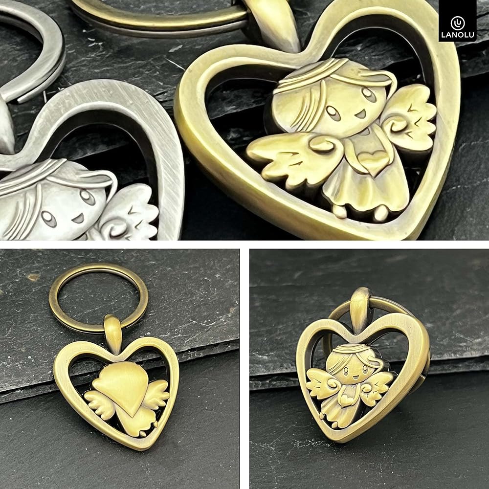 Beau Porte-Clés Ange Gardien En Argent, Petit Porte Cle De