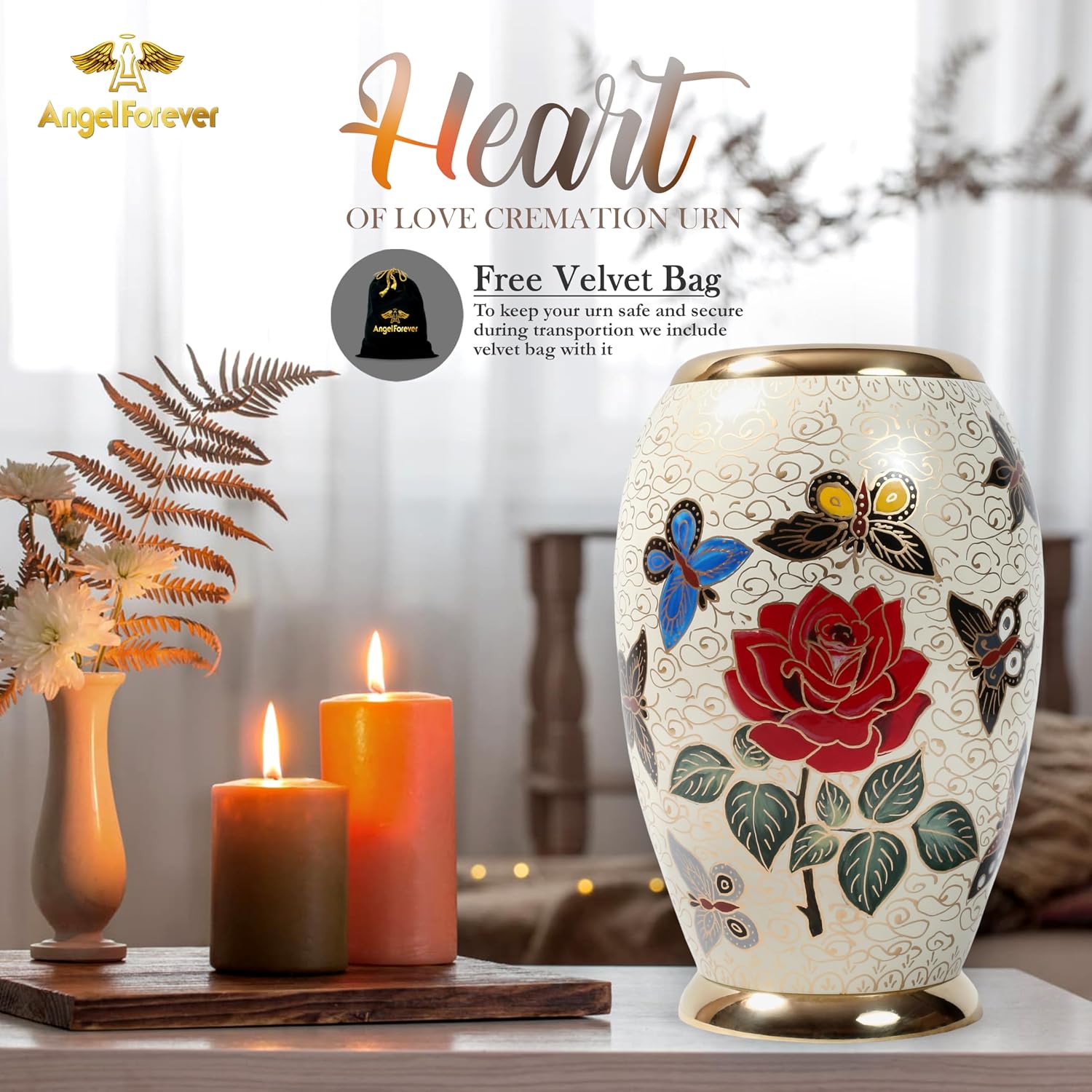Large Cremation Urn for Human Ashes – Handcrafted Metal Funeral Urn – Monarch Adult Urn with Velvet Bag – Decorative Memorial Urn for Ashes for Women & Men - White, 200 LB