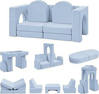 wanan Kids Couch 10PCS, Toddler Couch with Modular Kids Couches for Playroom Bedroom, 10 in 1 Multifunctional Toddler Couches for Playing, Indoor Kid Sofa for Boys Girls (Corduroy Haze Blue)
