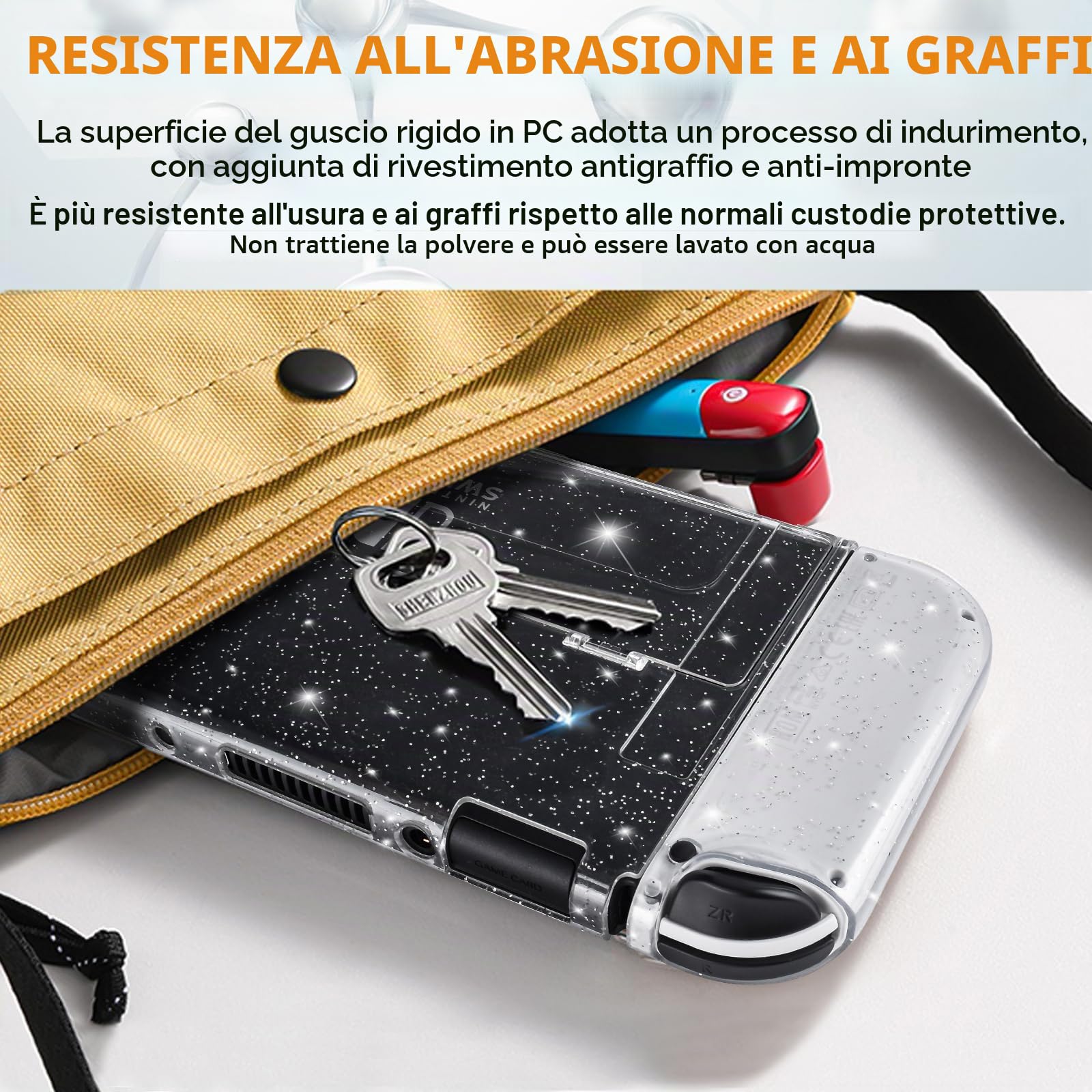 DLseego Custodia per Nintendo Switch OLED Modello 2021, Glitter Cover Agganciabile Houisng con Flip Shell Compatibile con Switch OLED Console, Trasparente