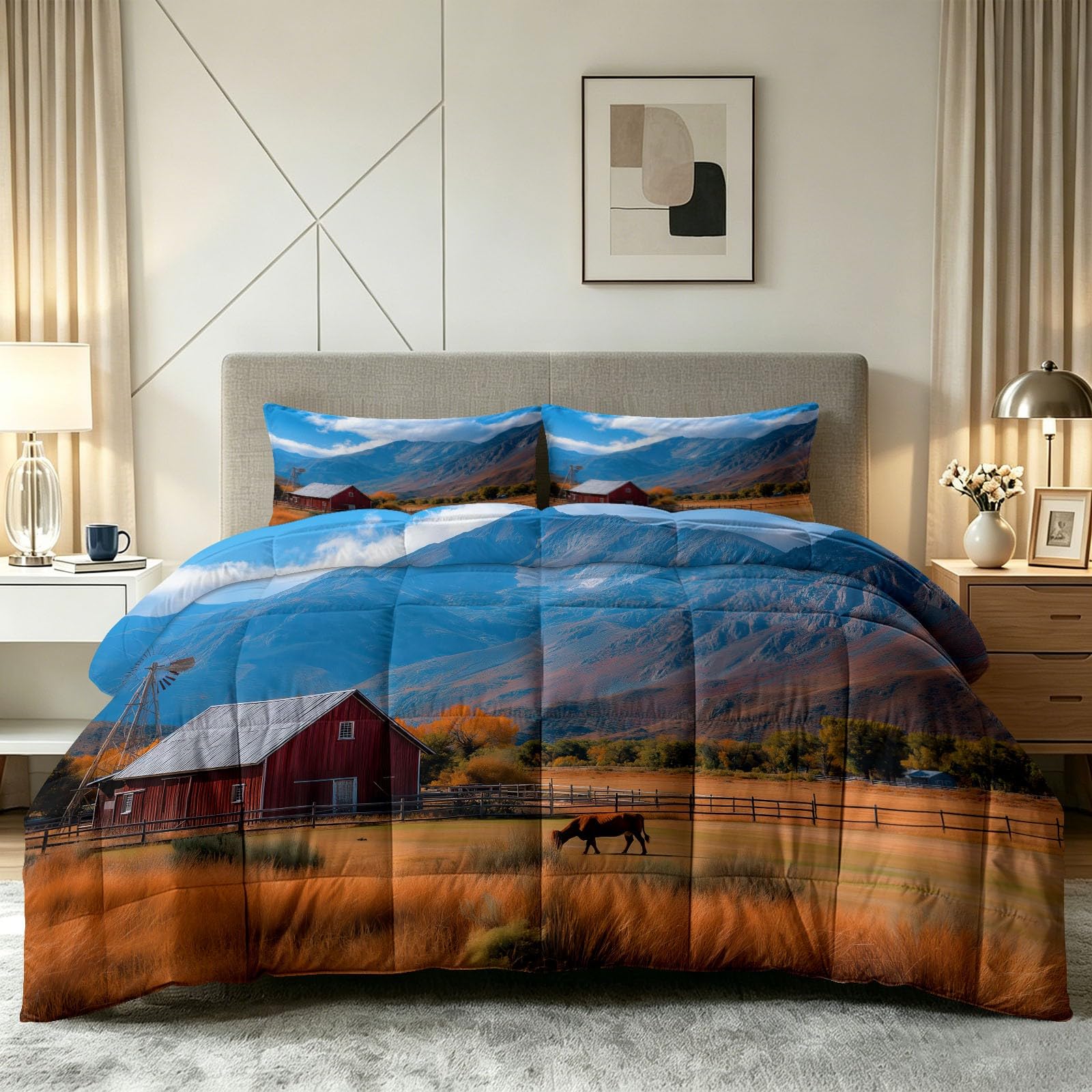 Edredón de verano King con paisaje alpino para evitar el calor nocturno