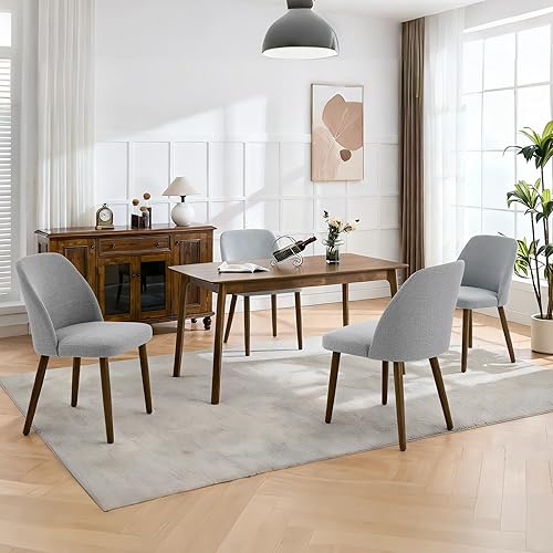 Miniatura 22 de Juego de 4 sillas de comedor tapizadas, patas de madera maciza, juego de 4 sillas de comedor modernas, sillas laterales de cocina de tela con fácil