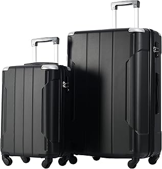 MeraxLuggage Sets of 2 Suitcases With Wheels, Expandable and Lightweight, TSA Lock, Hardside Spinner Carry On Luggage (20 28 inch Black)