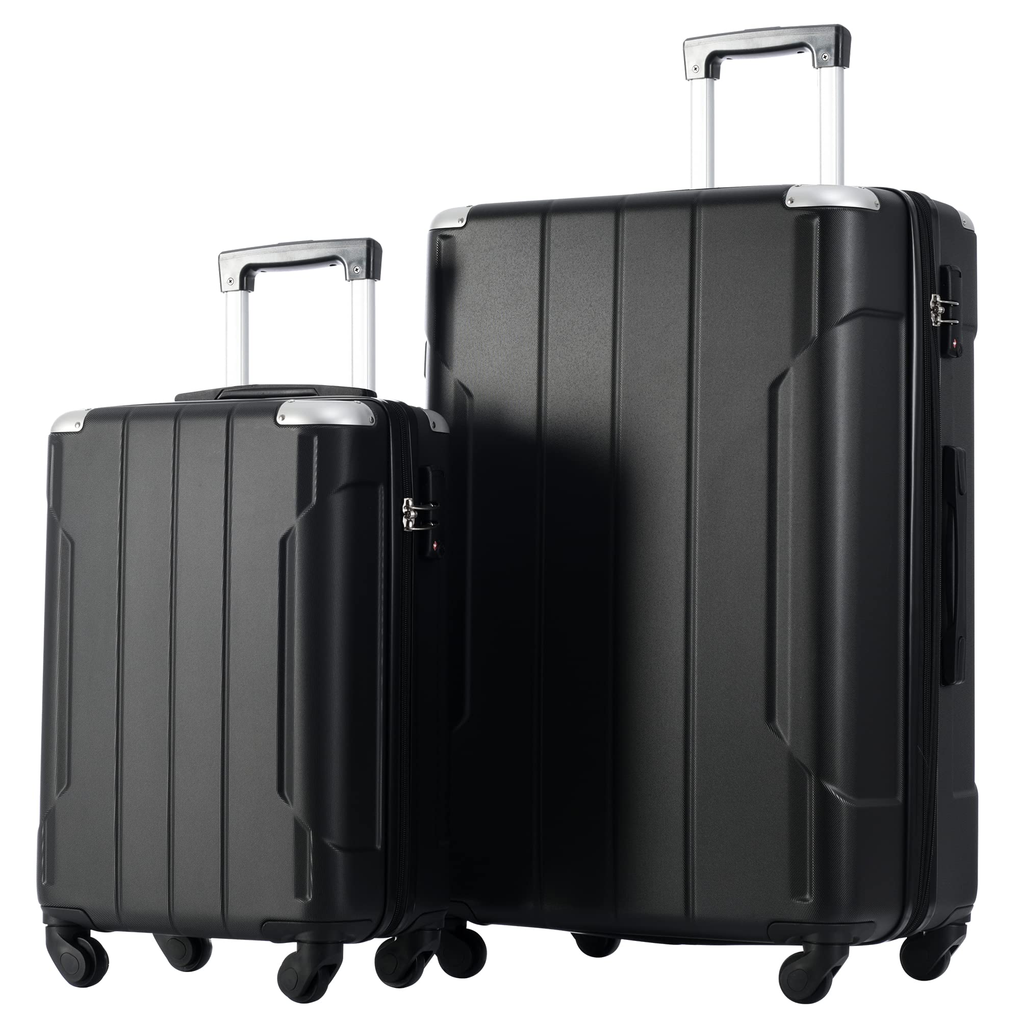 MeraxLuggage Sets of 2 Suitcases With Wheels, Expandable and Lightweight, TSA Lock, Hardside Spinner Carry On Luggage (20 28 inch Black)