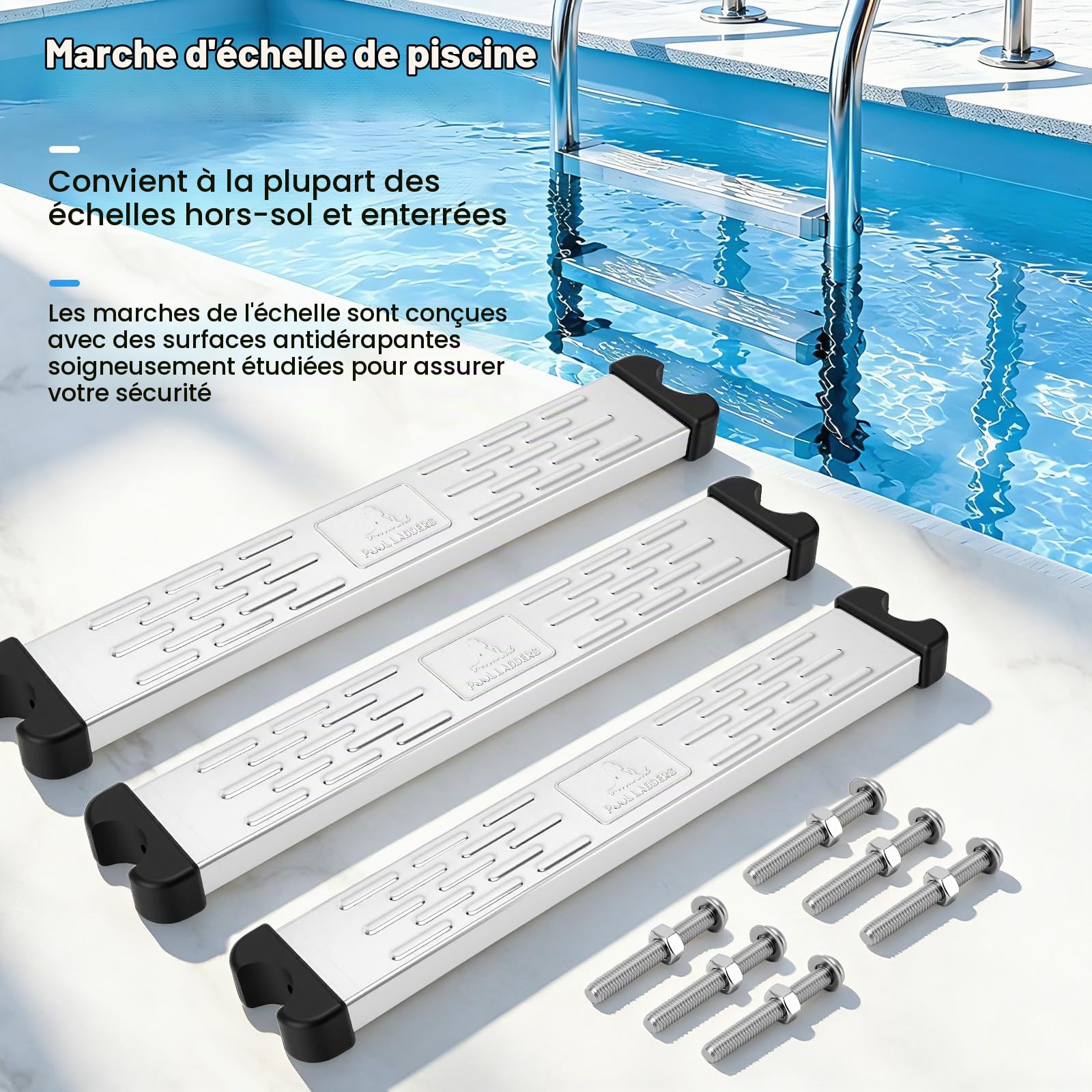 Marches D'échelle Piscine, 3 Pièces Marche Piscine Antidérapante échelle Rechange en Acier Inoxydable Général Pédale échelle Accessoires Antidérapants Pièces D'échelle