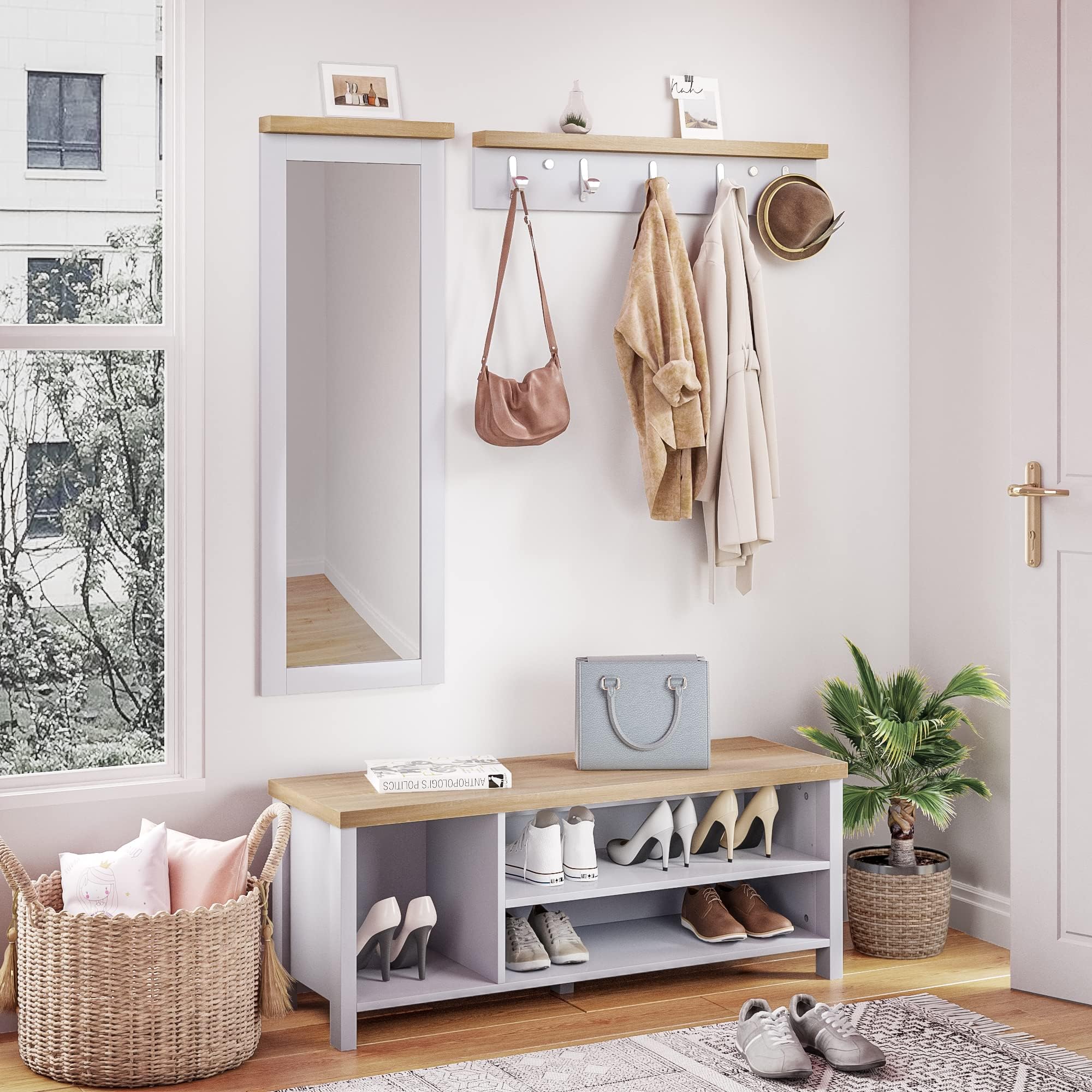 Amazon.com: Mondeer Hall Tree, Coat Rack Shoe Bench Set with Wall ...