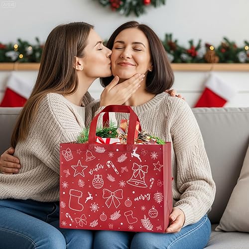 Miniatura 6 de YANGTE Bolsas grandes de regalo de Navidad de 13 pulgadas, paquete de 2 con papel de seda y tarjetas de felicitación, bolsas de Navidad