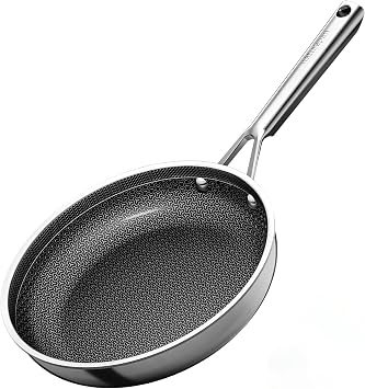 Hybrid Ceramic Frying Pan 24cm, 5-Ply Diamond-Titanium Nonstick Stainless Steel Pan, Hexagon Surface, Dishwasher/Oven Safe