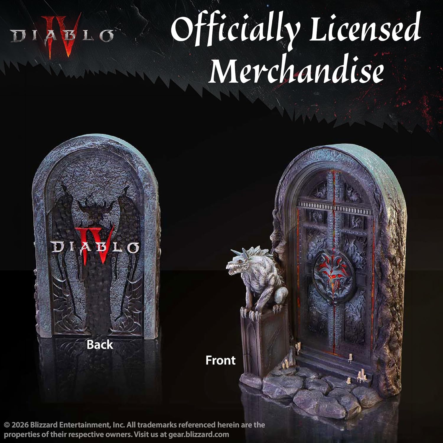Nemesis Now Diablo IV Hells Gate Bookend 19.5cm - Officially Licensed Gaming Decor, Display Piece, Dark Fantasy Bookshelf Organizer, Skeleton Gate