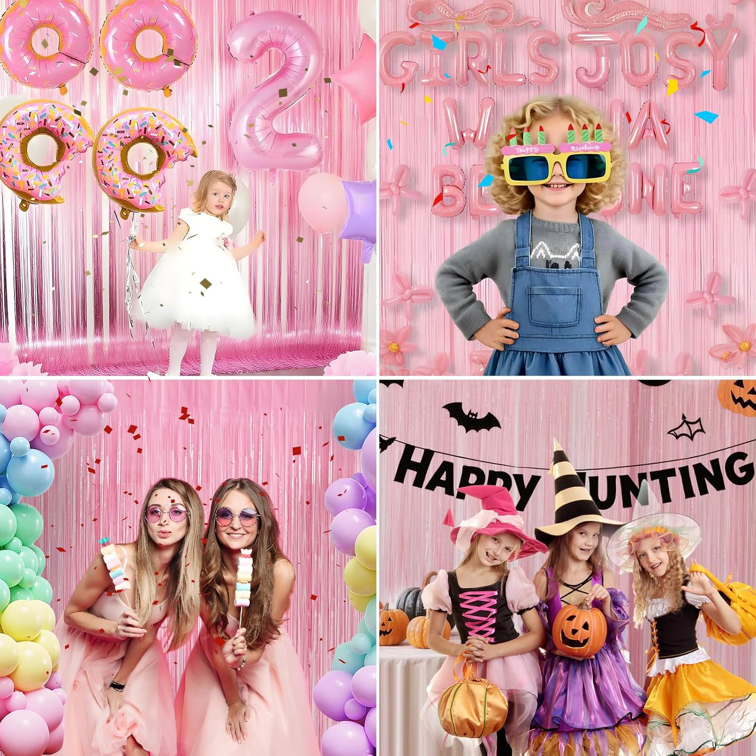 Pastel Pink Birthday Party Backdrop Decorations Foil Fringe Curtain 3.3x8.2ft 2 Pack, Pink Streamers Background Party Decorations Wall Door Hanging for Baby Valentines Barbie Princess Bachelorette