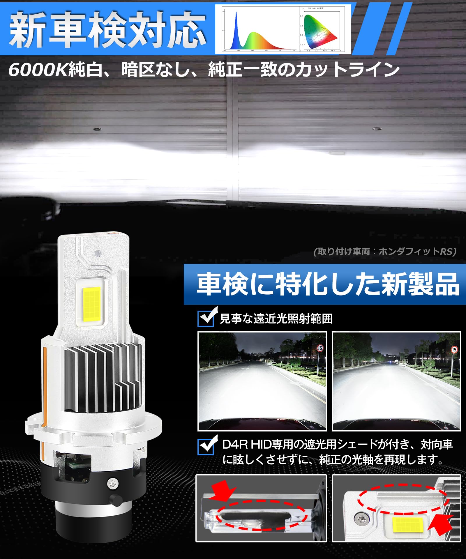 Amazon | D4R LED ヘッドライト 車検対応 配線レス Rシェード(R専用