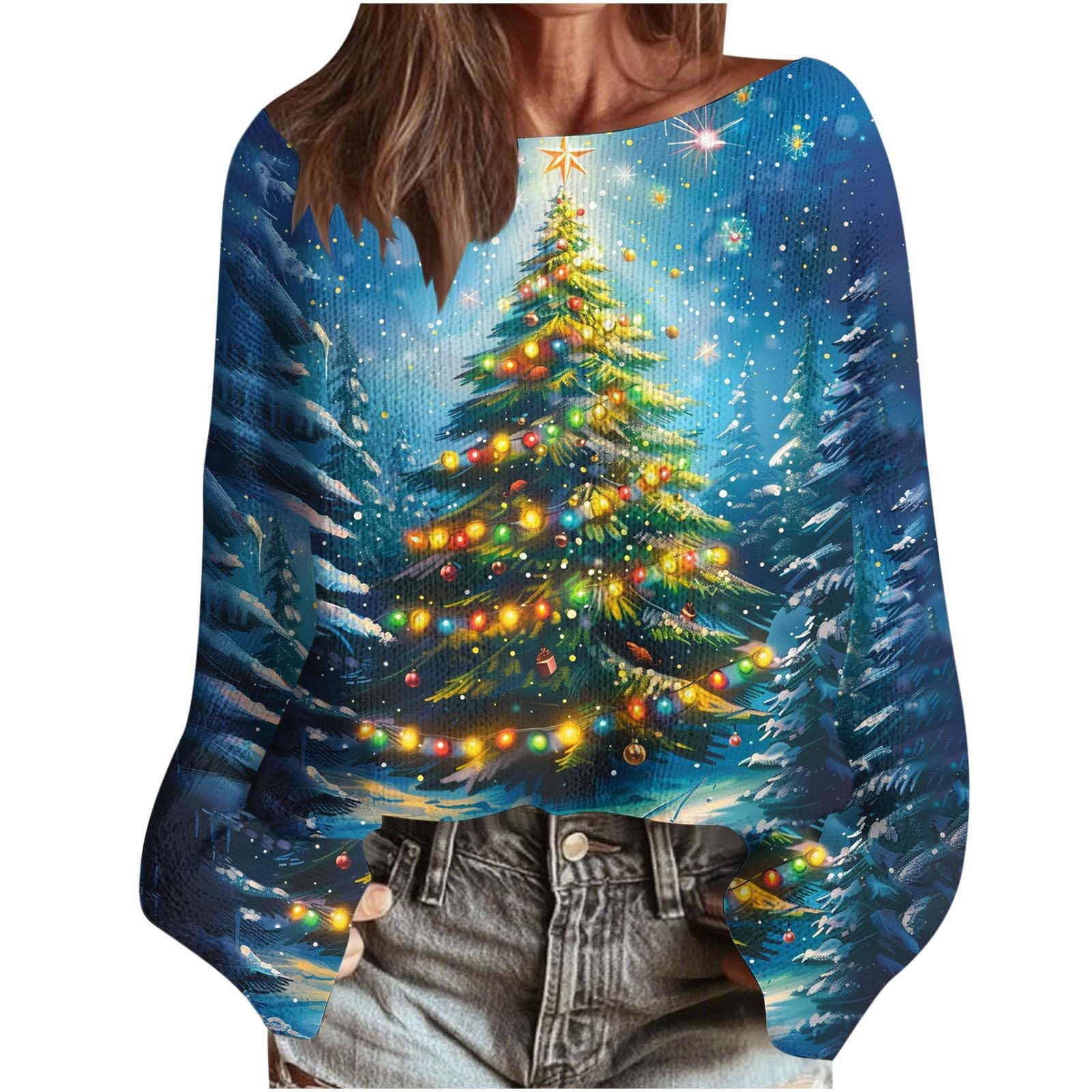 Festive Christmas Pullover Knitting Cotton Sweater for Women Long Sleeve Fashion Xmas Printed Winter Holiday Top