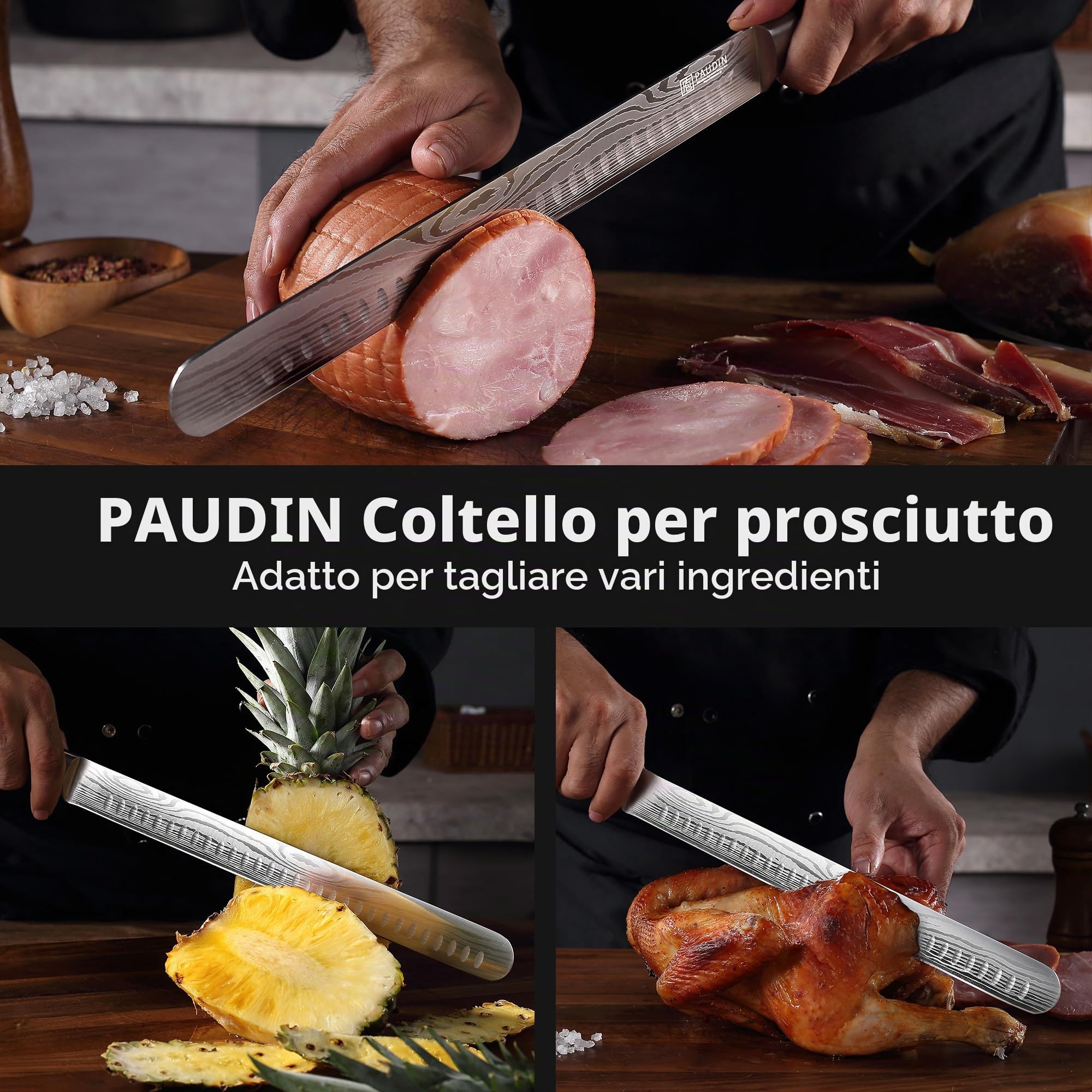 PAUDIN Schinkenometro bere coltello da 30 cm, coltello da cucina per prosciutto, coltello da pesce professionale fatto in acciaio inossidabile ad alta qualità con impugnatura pakkaholz ergonomica