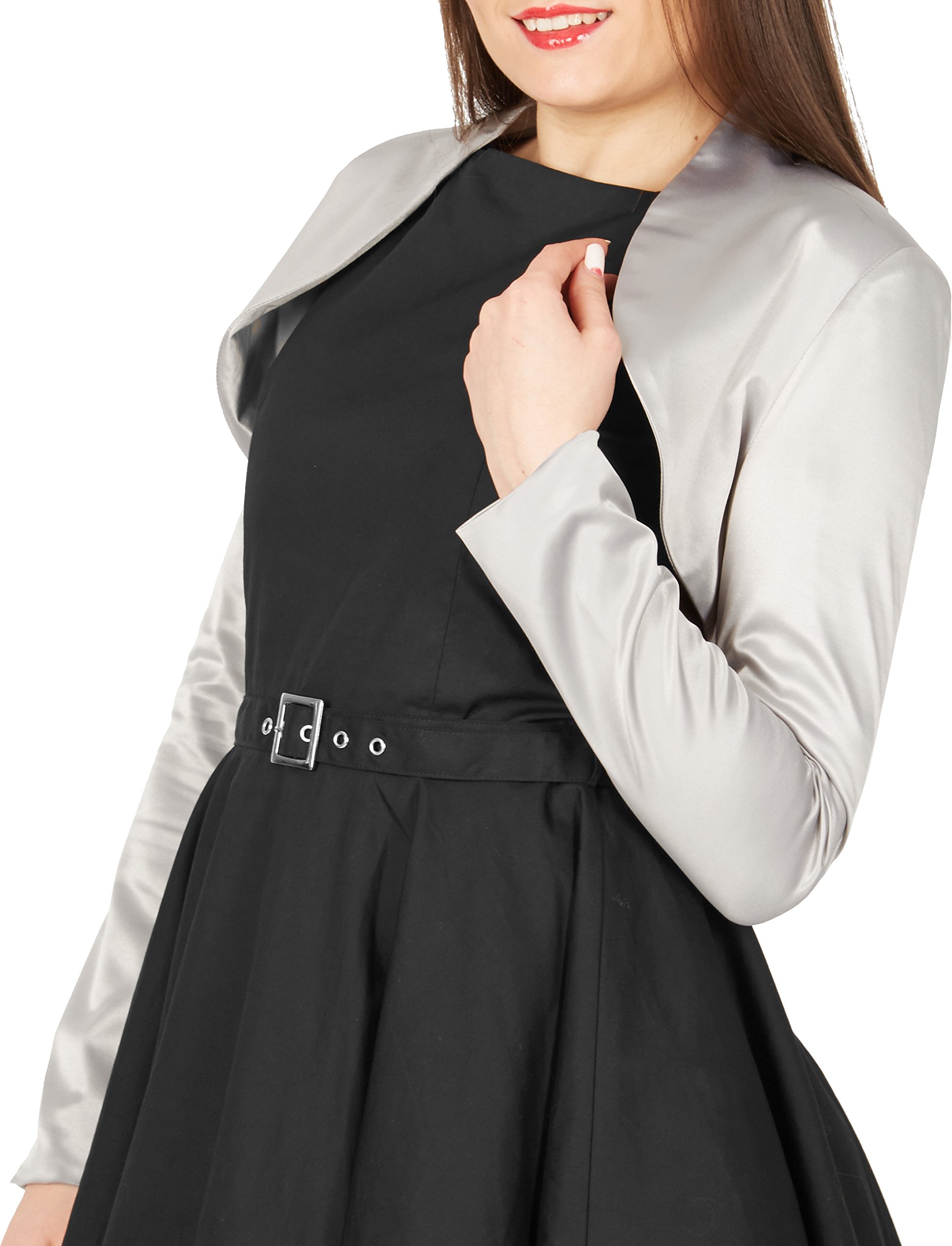 BlackButterfly Boléro Satin Femme Manches Longues Doublé | Col montant ou rabattu, Ouvert devant, À enfiler, Sans fermeture, Épaulettes, Tailles XS-5XL