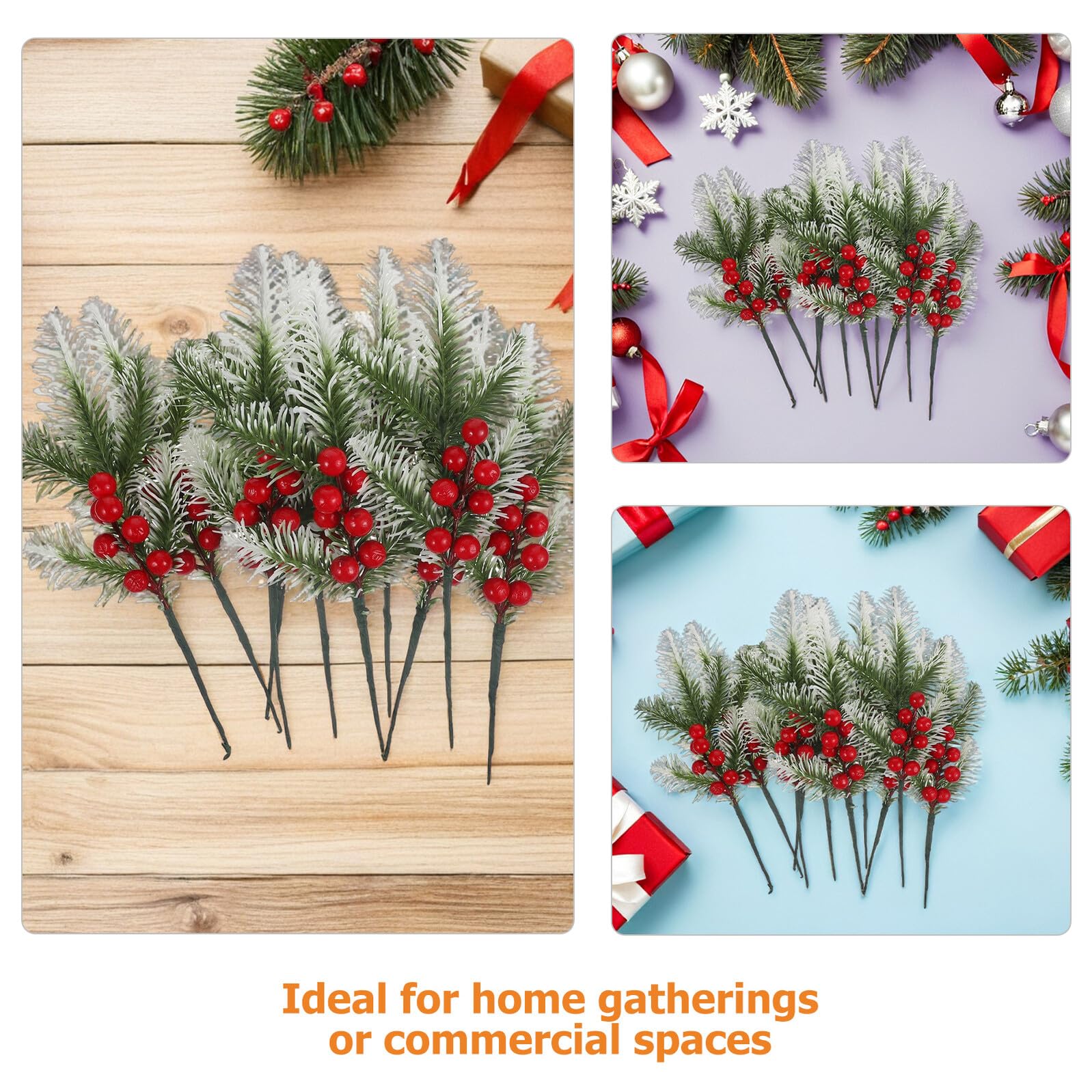 Toyvian 20piezas Ramas De Pino Navideñas Artificiales Bayas Falsas Decoración De Navideña para Arreglos y Centros De Mesa De Invierno
