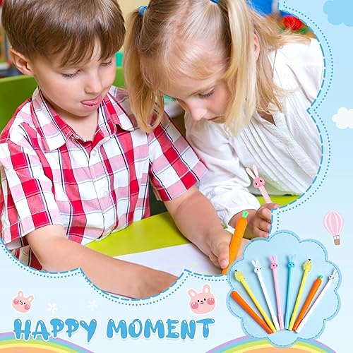 Miniatura 4 de Tinlade 60 bolígrafos de Pascua a granel, zanahoria, conejo, pollo, bolígrafos de tinta de gel, divertidos bolígrafos de escritura novedosos para