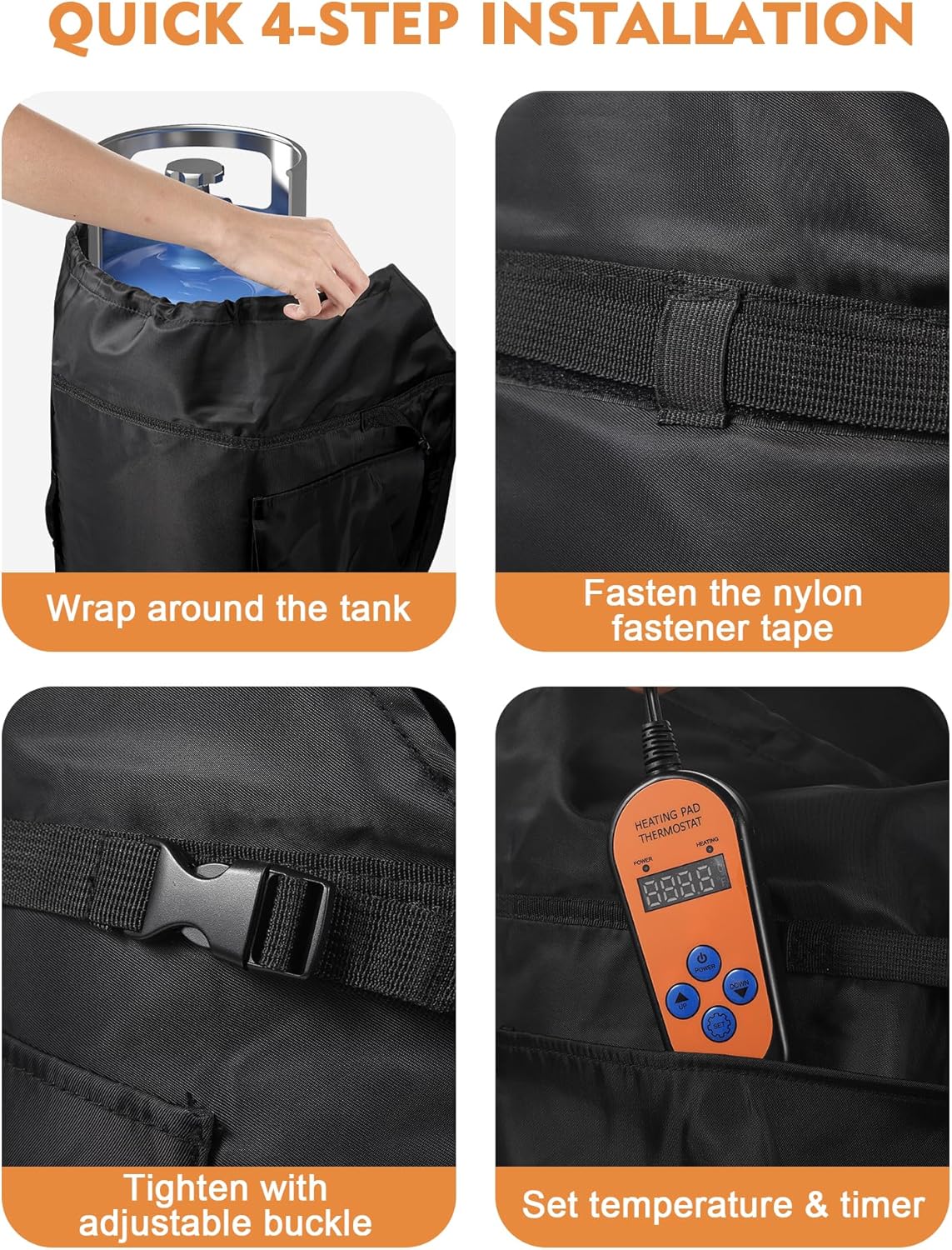 Propane Tank Heater Blanket with Thermostat & Timer – 80W Adjustable LP Cylinder Warmer, Fits 20-30-40 LB Gas Tanks, 41.7x12.2in, 41–122°F, for Outdoor & Industrial Use